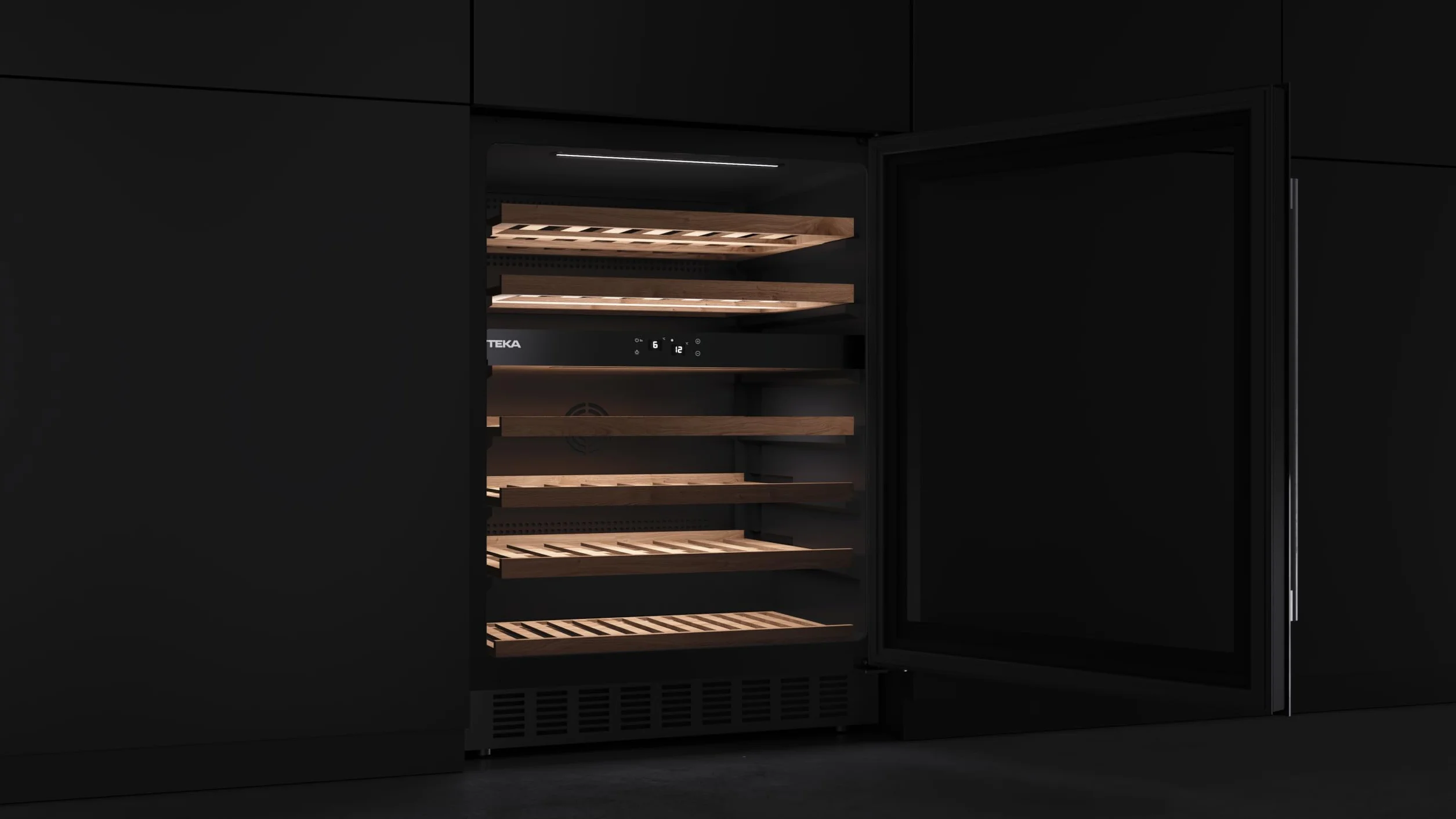 Teka Vinoteca Integrable 46 Botellas, Iluminación LED, Control Electrónico de Temperatura, Capacidad Total 150/134 Litros, Puertas Reversibles, Patas Regulables, Modelo RVU 20046 GBK