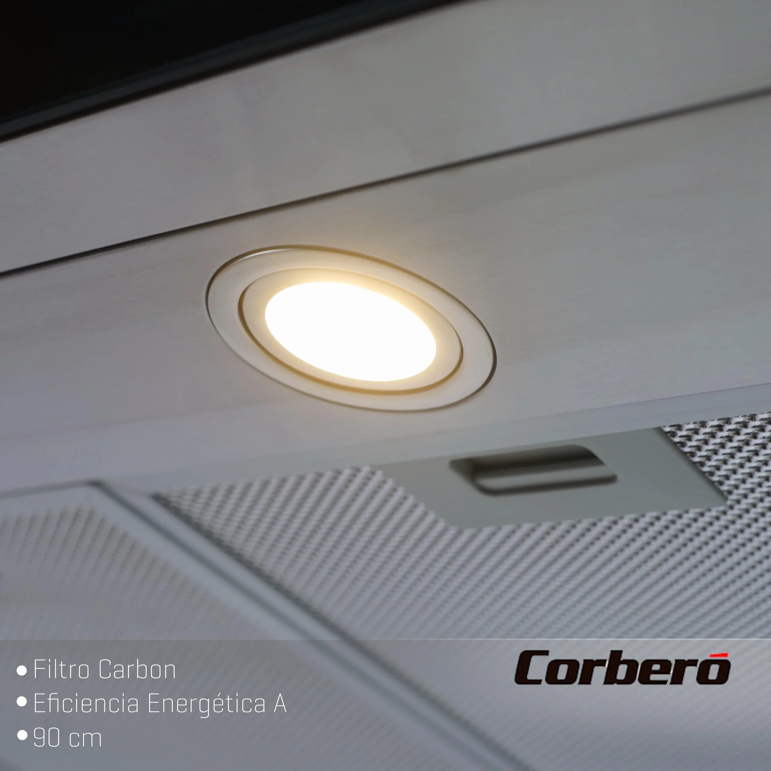 Corberó - Campana Decorativa Horizontal | NANGA975XB | 90 cm | Caudal 750 m3/h, 230W, 3 Velocidades, Filtro Aluminio 3 Capas, Filtro Carbón | Eficiencia Energética A | Negro