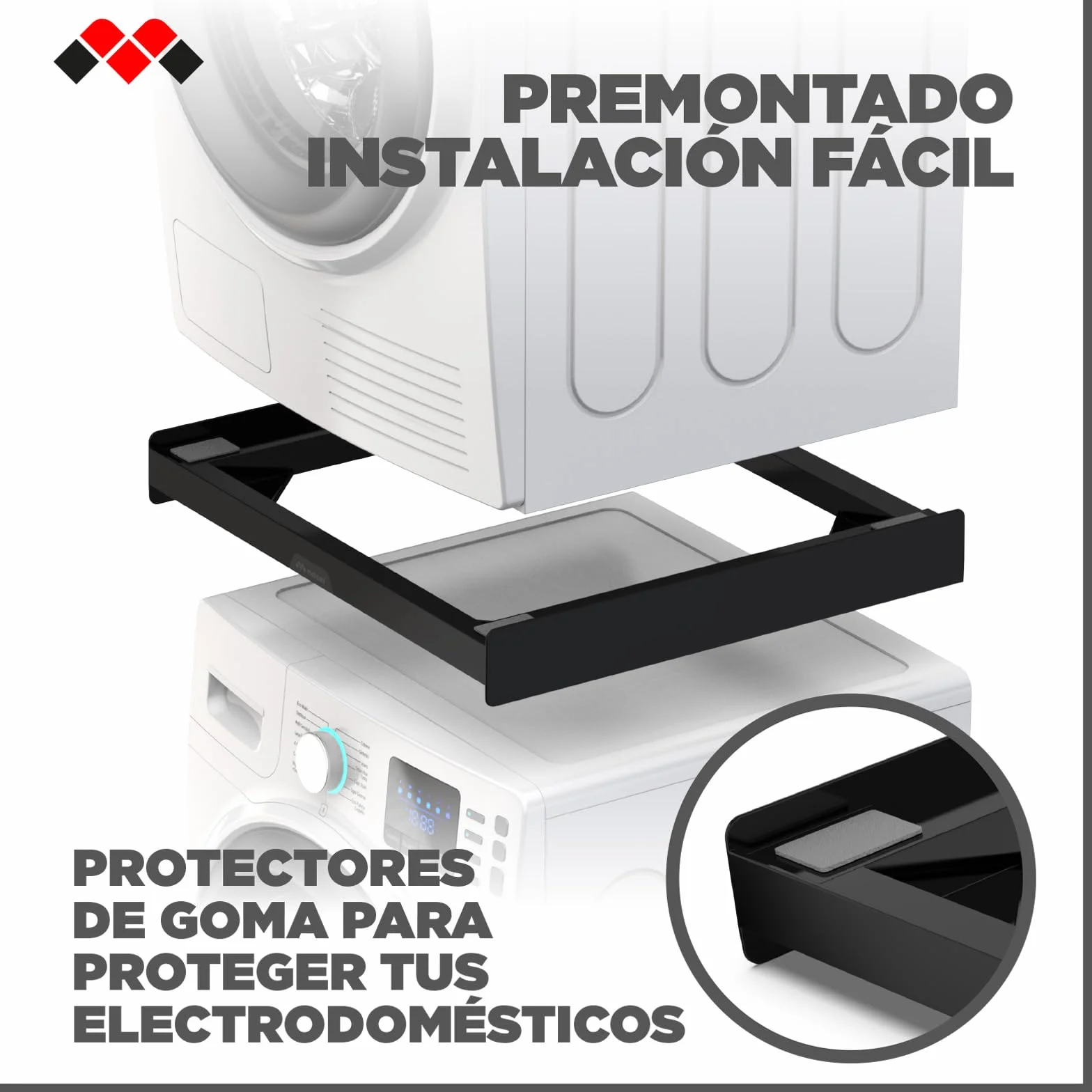 Meliconi Torre Noir Kit de superposición lavadora-secadora, premontado, certificado TÜV SÜD, capacidad máxima 250 kg, Made in Italy, color negro