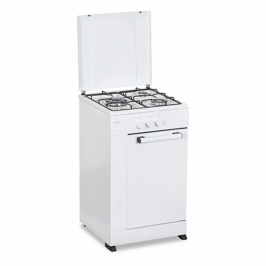 Aspes Cocina Gas Butano 3 Zonas de Cocción, Blanco AKG3500PB. Control Manual, Quemador WOK triple llama, Compartimento Bombona, Tapa Abatible