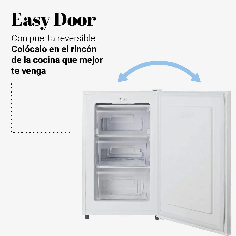 UNIVERSALBLUE Congelador Bajo Encimera Blanco | Congelador Arcón Refrigerador Vertical | Volumen 73 litros | 2 cajones abatibles + 1 | Clasificación E | Puerta Reversible |