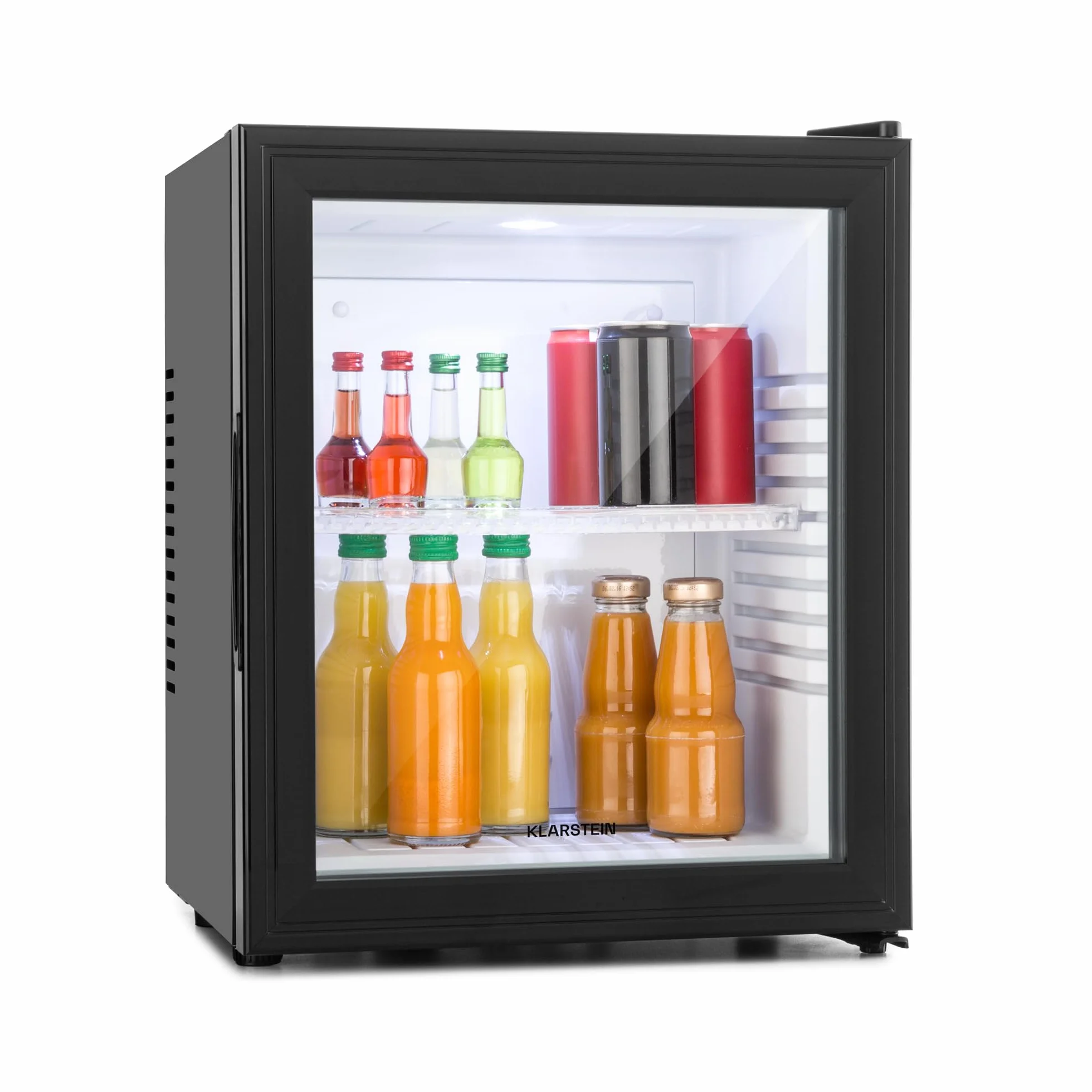KLARSTEIN Brooklyn Nevera Pequeña Portatil Eléctrica Puerta Cristal, Mini Nevera Silenciosa para Casa y Oficina, Frigorificos Pequeños Refrescos, Cervezas, Estantes Extraíbles, Minibar 12-18°C, 30 l.