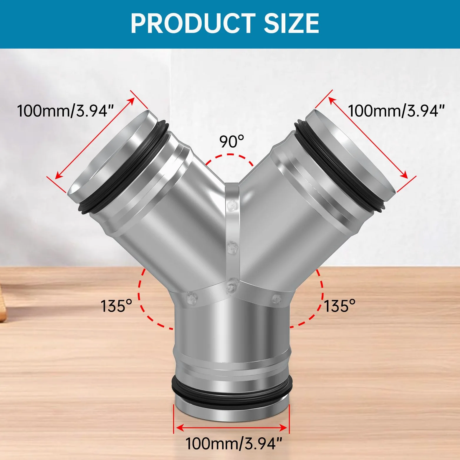 Divisor de conducto de 4 pulgadas para manguera de ventilación de 3 vías (forma de Y con junta de goma)