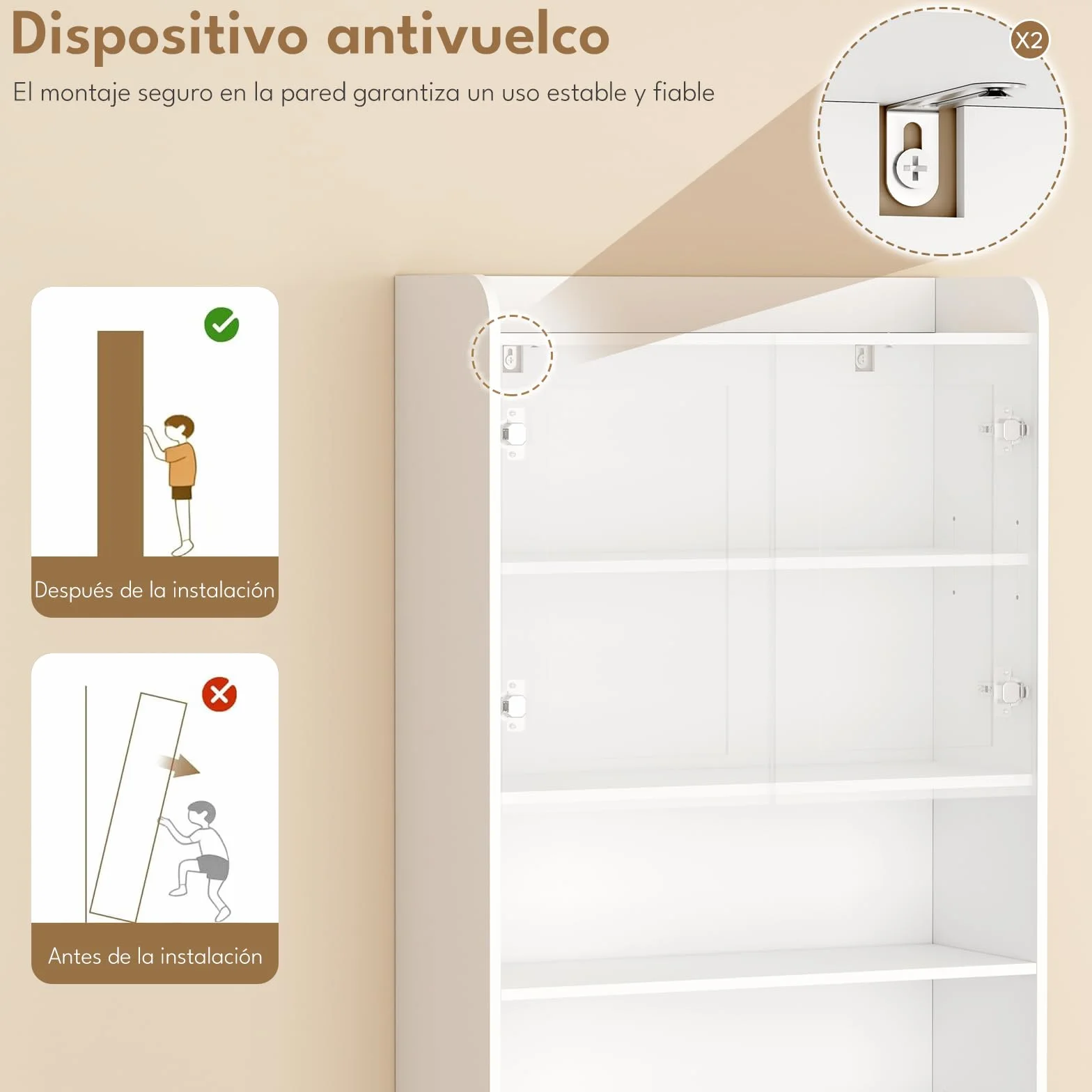 BEWISHOME Estantería sobre Lavadora,Mueble para Lavadora con Estantes Ajustables,2 Puertas y 2 Espacios Abiertos,Armario instalable sobre Lavadora,Inodoro y Secadora,24×65×185 cm,Blanco EYYG19W