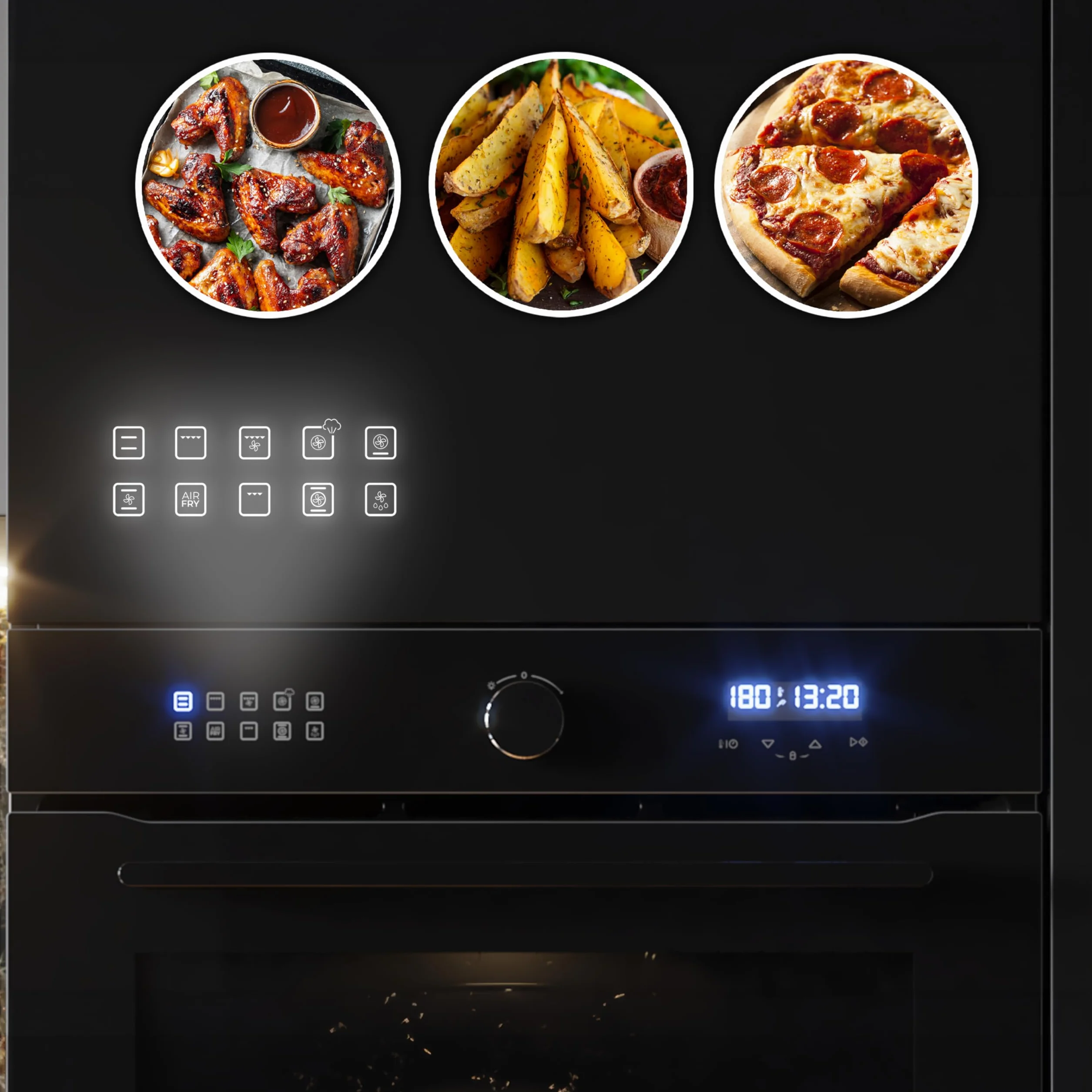 Cecotec Horno Integrable Multifunción 60cm Bolero Hexa AF316000 Glass Black A 3400W, 81L Capacidad, 11 Funciones con Airfryer Master, Pizza Master, Steam Asisst, Steam EasyClean, 3D Cooking, Defrost