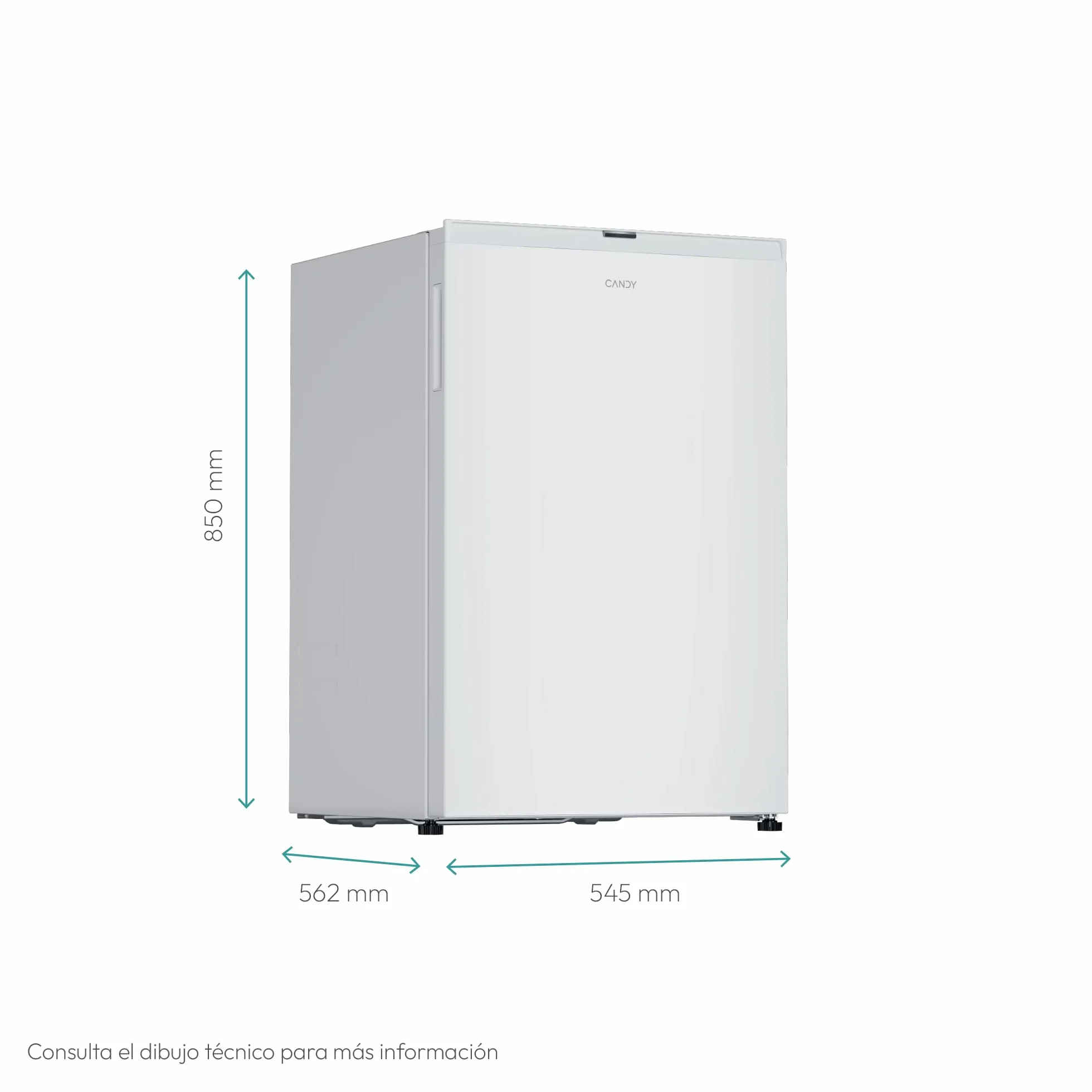 CANDY City 300 CNLQ2S58EW, Frigorífico Mini, Bajo Encimera, Ancho 54,5cm, Altura 85cm, 129L, 3 Estantes, 3 Balconeras, 1 Cajón, Control Mecánico Interno de temperatura, Iluminación LED, 37DB, Blanco
