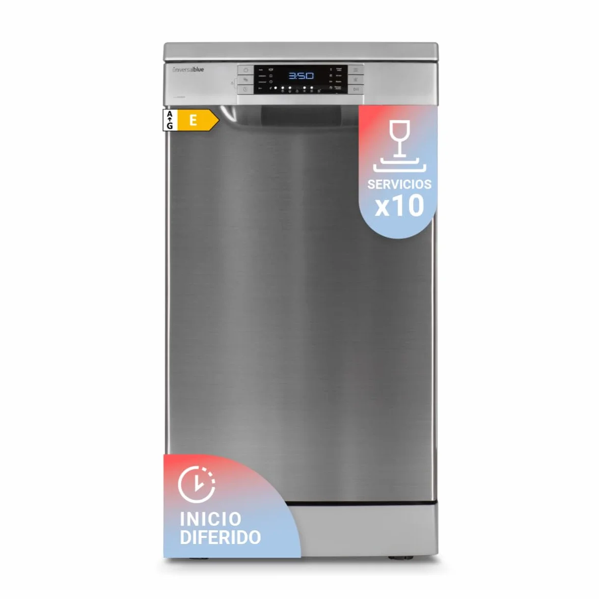 UNIVERSALBLUE Lavavajillas Acero Inoxidable 45 cm | Lavaplatos Inox Programable Libre Instalación con 8 Programas | Máquina de Lavado con Inicio Diferido | Silencioso | ENVIO + SUBIDA A PLANTA GRATIS