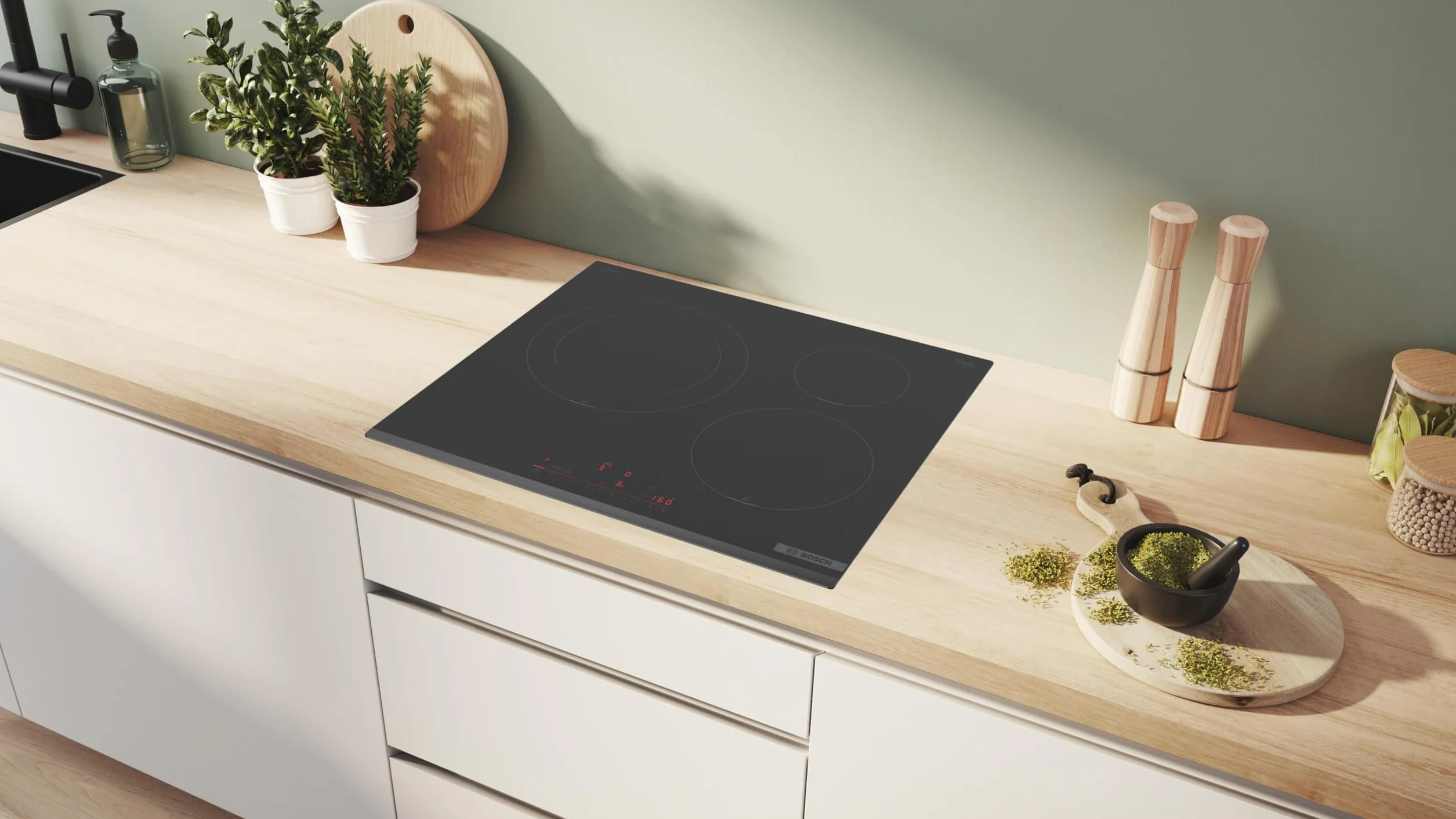 Bosch - Placa de Inducción, 60 cm, Serie 6, 3 Zonas de Cocción, Electrónica DirectSelect, PerfectFry Plus, Inteligente, Negro, PIJ631HC1E