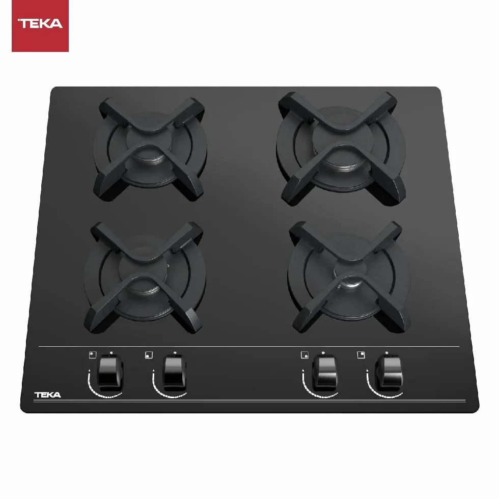 TEKA Placa de Gas 60 cm, 4 Quemadores, Autoencendido y Seguridad Termopar, Parrillas de Fundición, Modelo GBC 64000 KBN