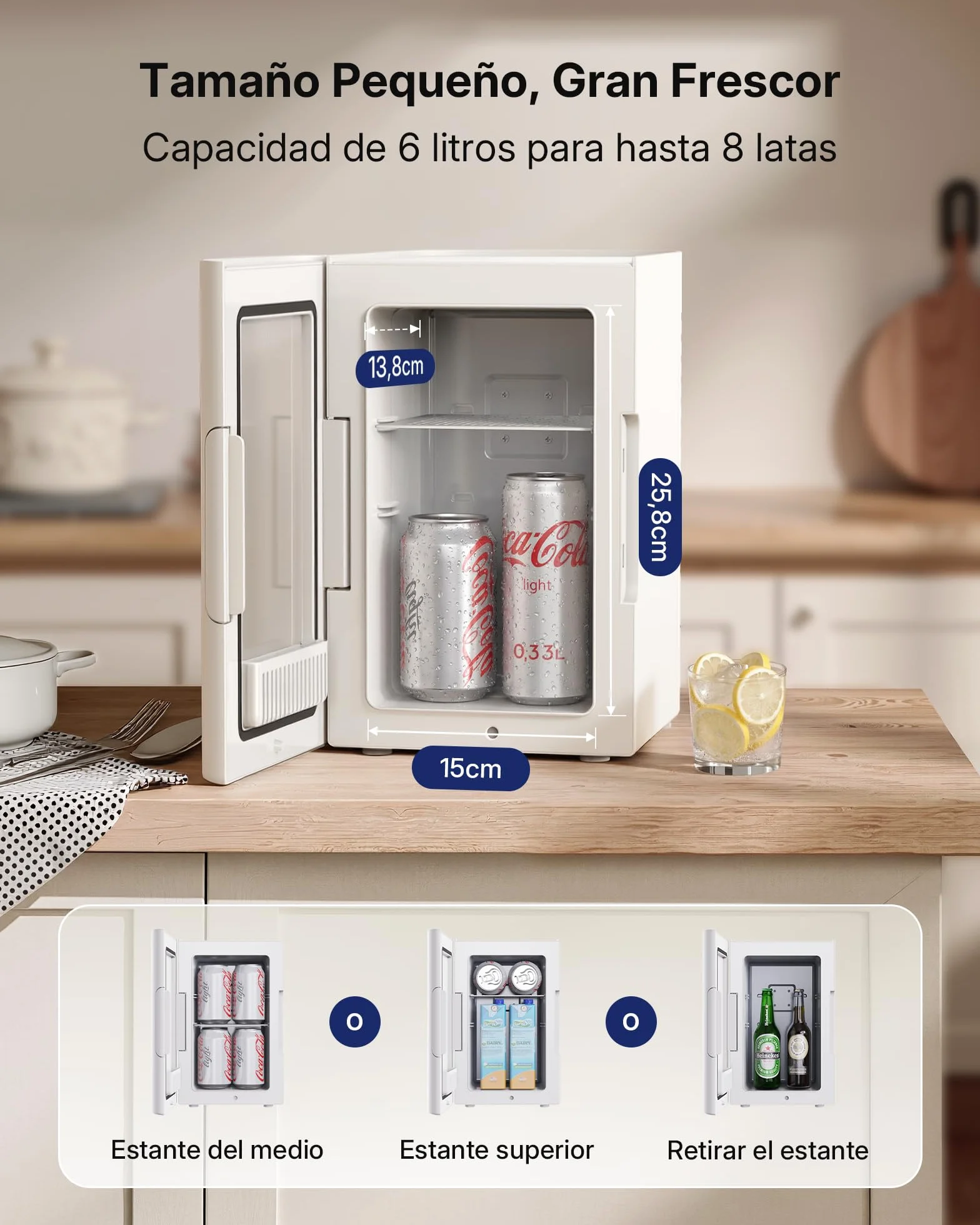 Upstreman Mini Nevera 6 litros, 12V 220V Fridge Portatil para Habitacion Oficina Coche Caravanas Camping, Función Enfriamiento y Calentamiento, para Skincare Red Bull Cosmeticos Coca Cola, TR6