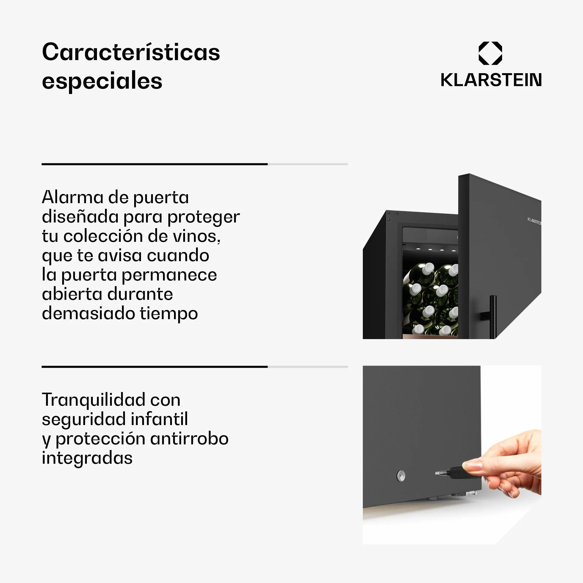 KLARSTEIN CellarMax Vinoteca Grande - 155 Botellas, 5-20°C, Control Táctil, Puerta Metálica, Cerradura, Alarma, Independiente, Nevera Para Vinos