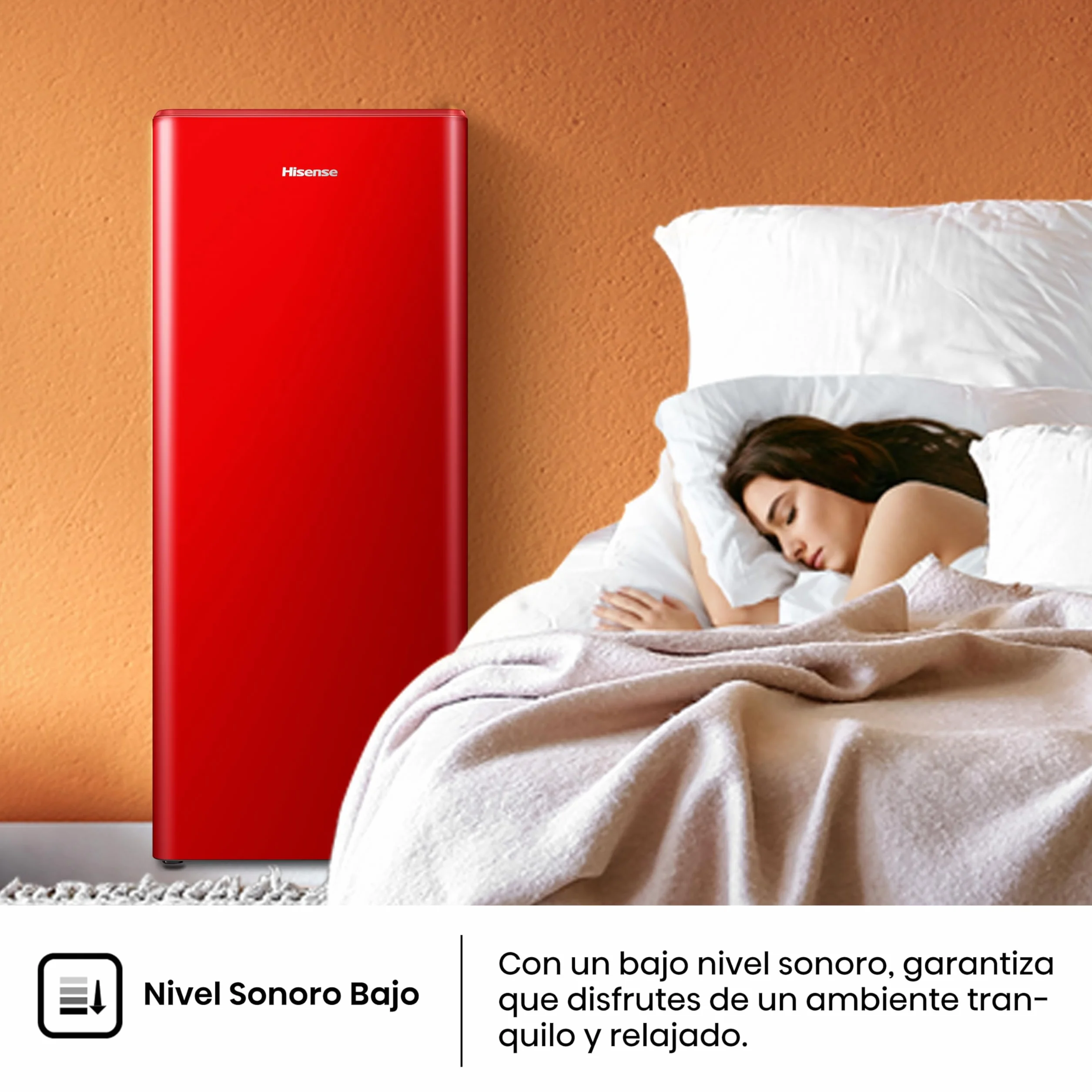 Hisense RR220D4BRE - Frigorífico Una Puerta, Congelador Freeze Zone, 165 L de capacidad, 128 cm alto, Class E, Botellero, Cycle Defrost (Cíclico), Cajón Frutas Y Verduras, Color Rojo