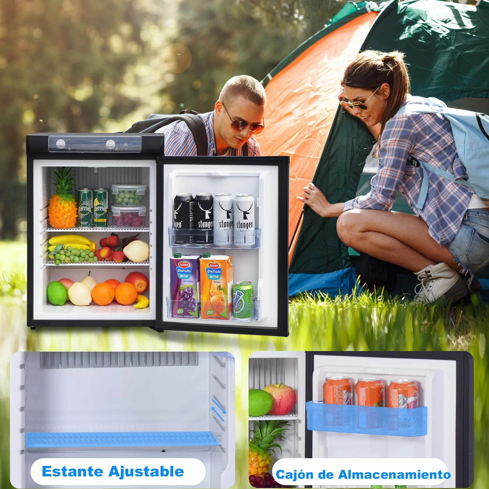 Nevera Trivalente 40L, Nevera de Gas Butano 12V 220V Gas, Nevera a Gas Butano para Camper, Camping, Camion, Furgoneta, Silencioso, Negro