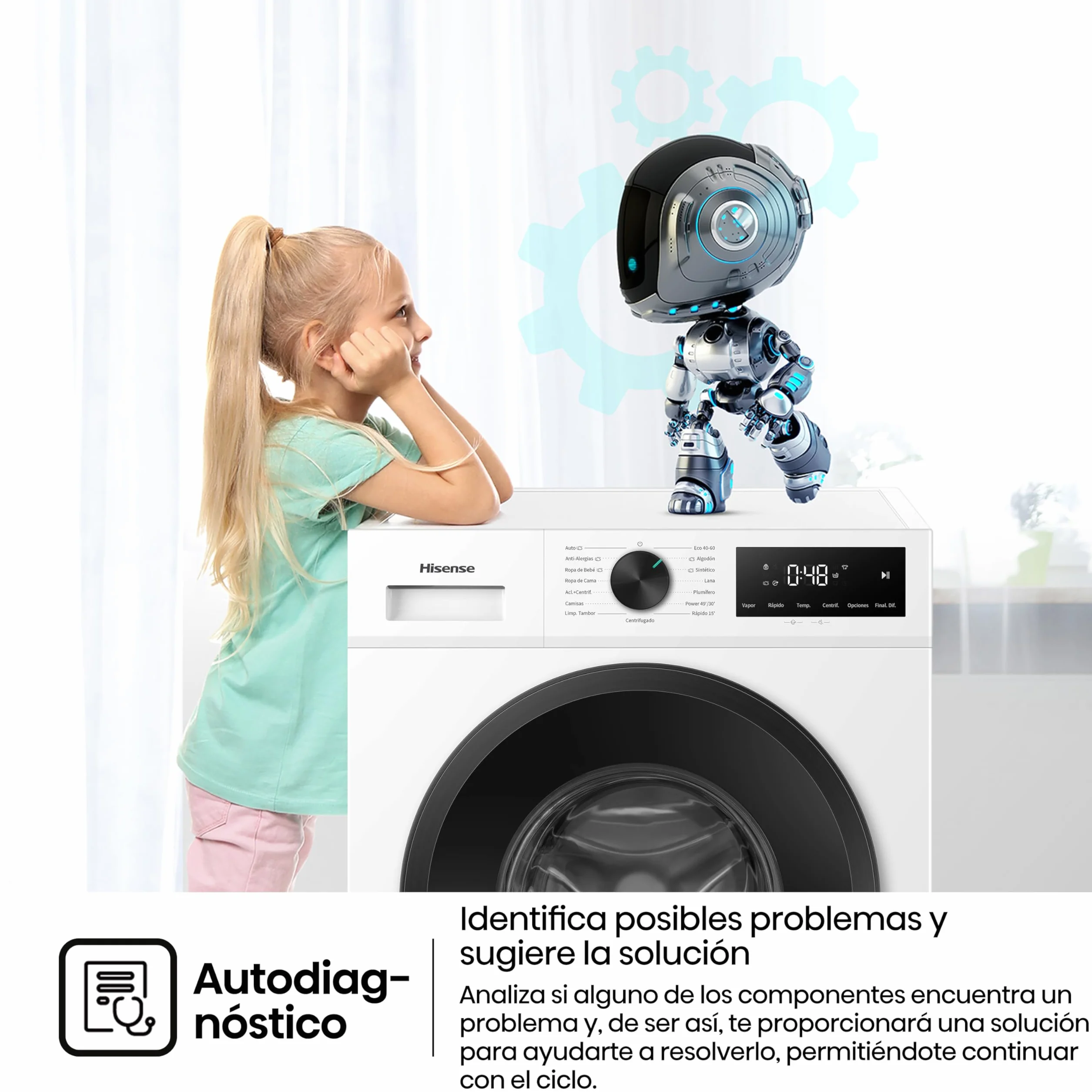 Hisense WF1I1142BWL - Lavadora 11 Kg, 1400 rpm, Clase A, Fondo 59cm, Lav. Power 49’ y Rápidos 30' y 15', Dispensador Automix, Lavado Auto Wash, Antiarrugas, iFit™ Fondo Optimizado, Vapor 99,9%, Blanco