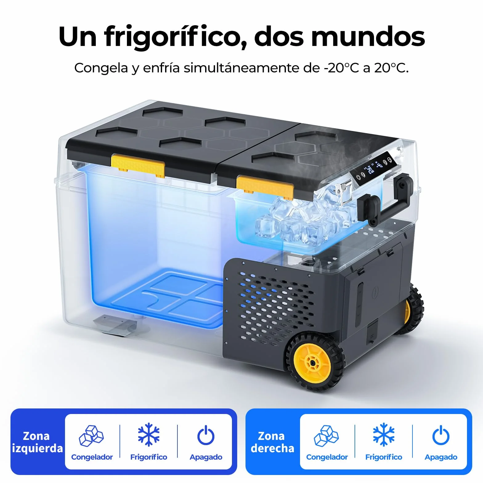 BougeRV CRD2 V2.0 49L Nevera Coche Freezer Doble Puerta Doble Zona Compresor Ruedas Asa 12V 24V 230V Frigorífico Camping Eléctrico App IPX4, -20℃~20℃ (Novedad 2026)