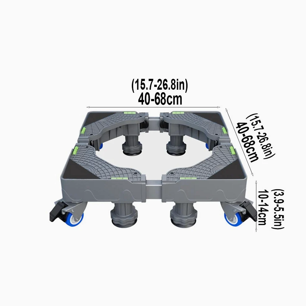 Carro de lavadora ajustable con ruedas, base reforzada para nevera, congelador, secadora, aire acondicionado, enfriador de vino, se adapta a 40-68 cm, 4 ruedas y 4 patas (gris)