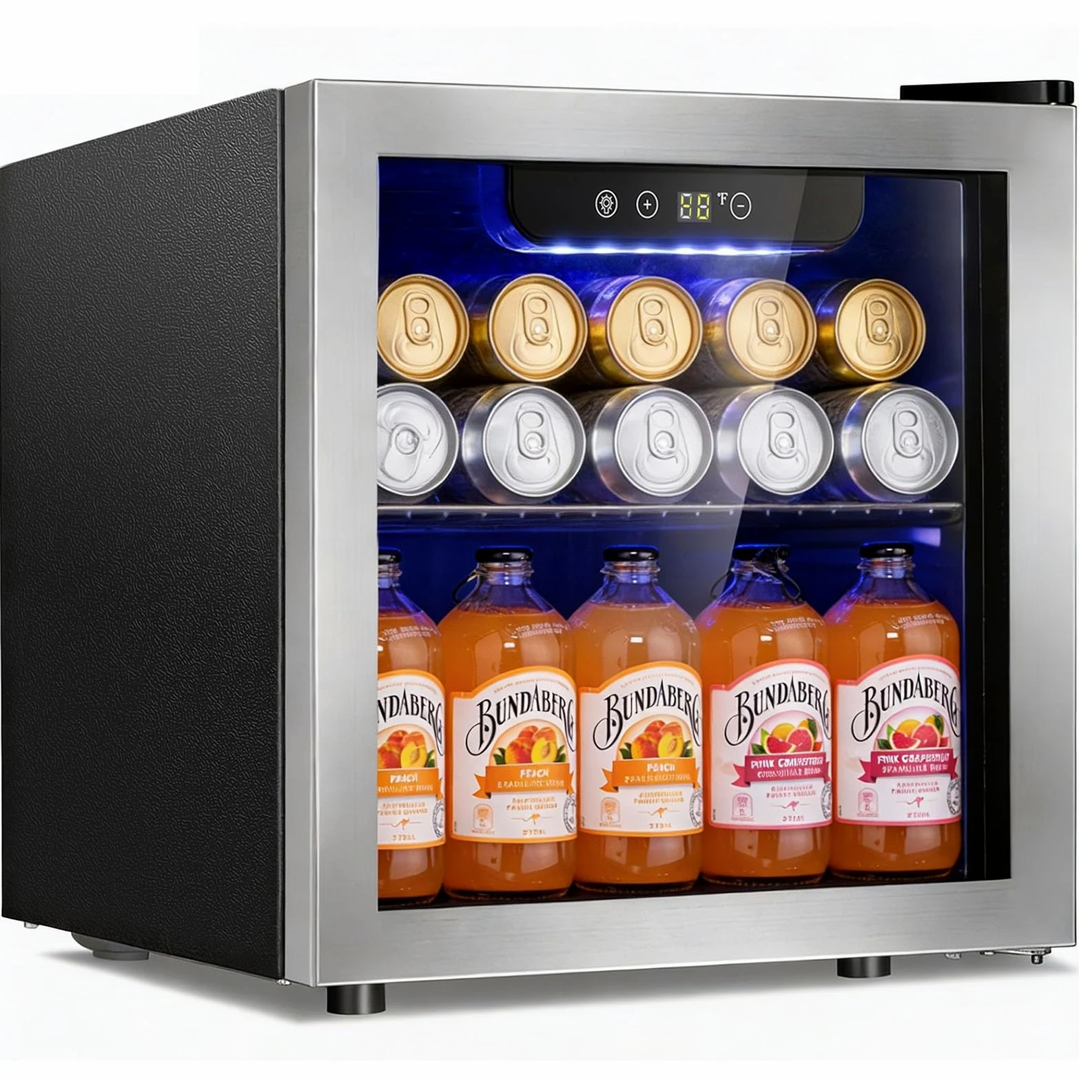 Antarctic Star - Enfriador de bebidas para 48 latas, 12 botellas de vino con puerta de vidrio de acero inoxidable sin costuras, indicador de temperatura digital, control electrónico
