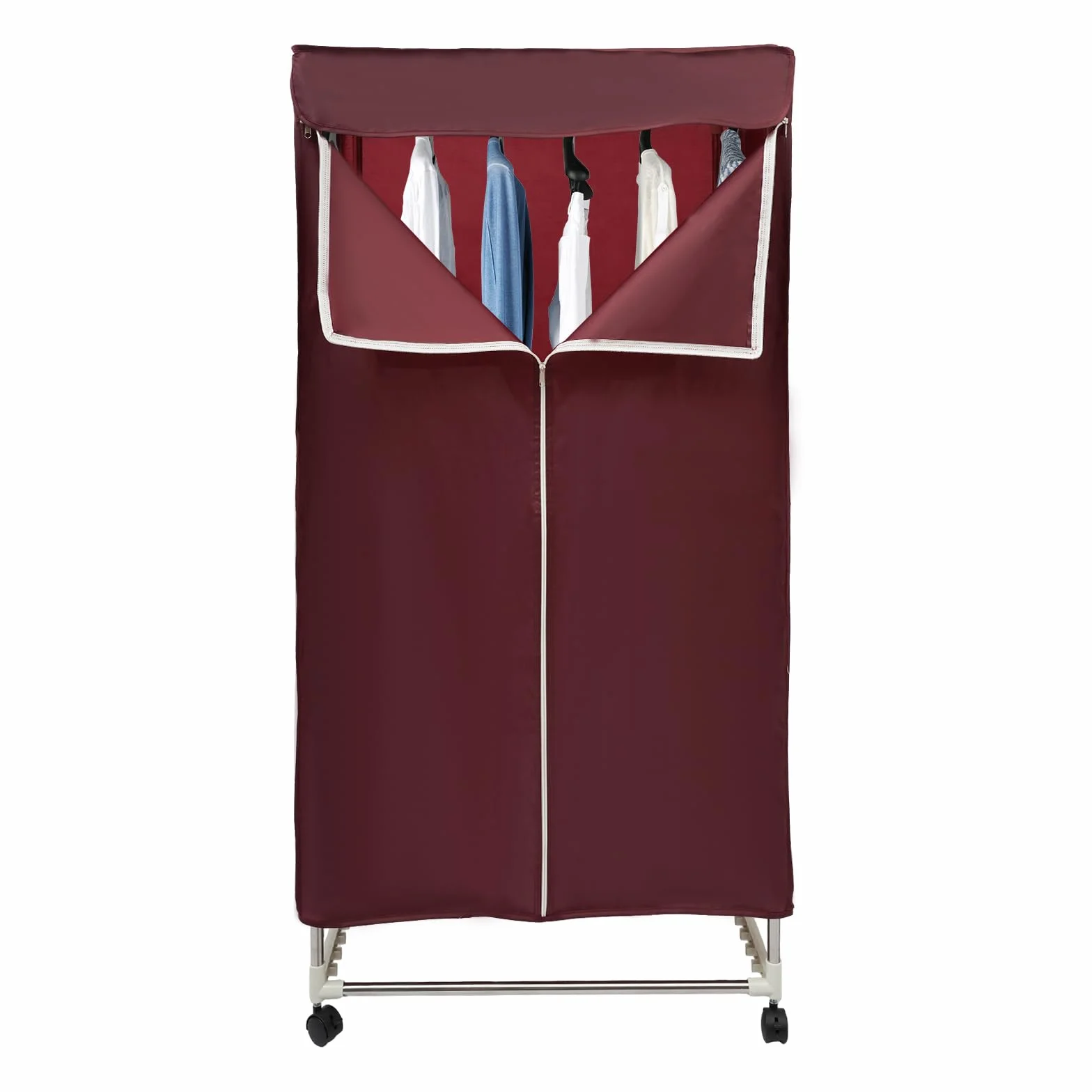 Secadora de aire caliente, secadora eléctrica portátil de 220 V, 1500 W, 30 kg, doble plegable, secadora para todas las telas con función temporizador, vino tinto