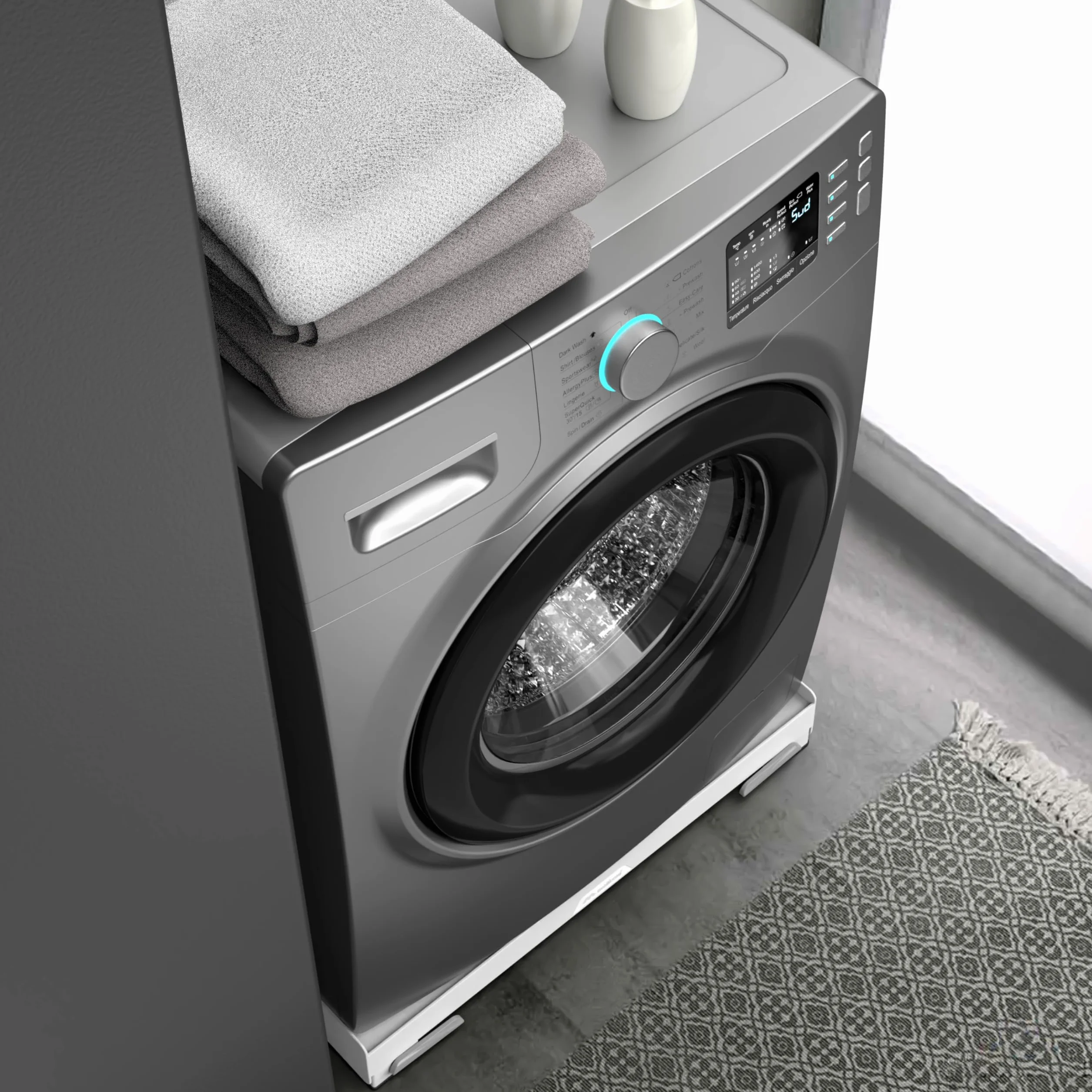 Meliconi Base Move EVO SIOC, Base con Ruedas y Frenos para Lavadora Secadora, 60x60 cm, Antivibración, Soporta 250 kg, plástico reciclado, Altura 7 cm, Made in Italy, Blanca