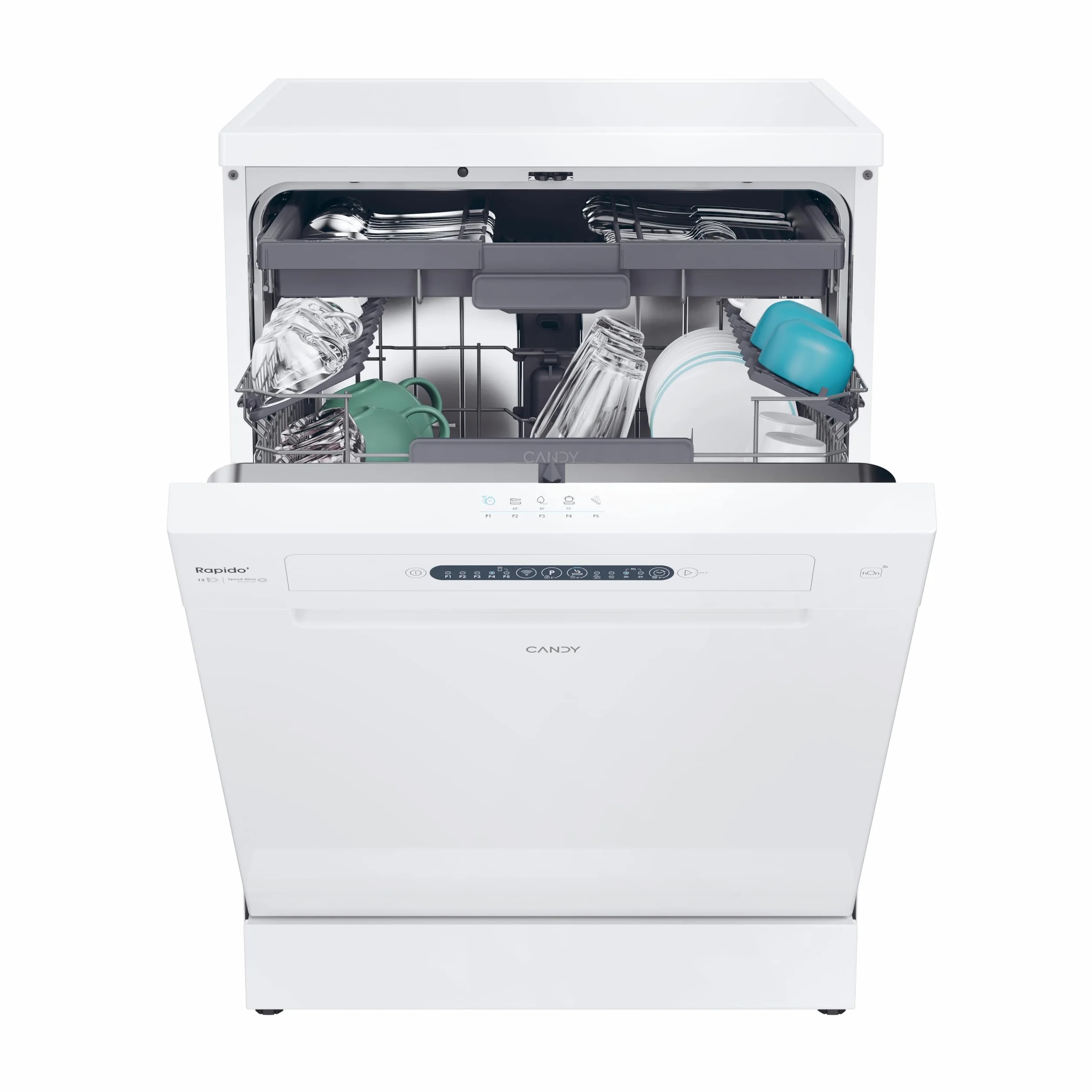 Candy Rapidò CF 3C7L1W Lavavajillas 60 CM, 13 Servicios, Wi-Fi, 5 Programas, Tercera Bandeja, Motor Inverter, Inicio Diferido 3-6-9 H, Indicador Sal y Abrillantador, 47DB, Blanco