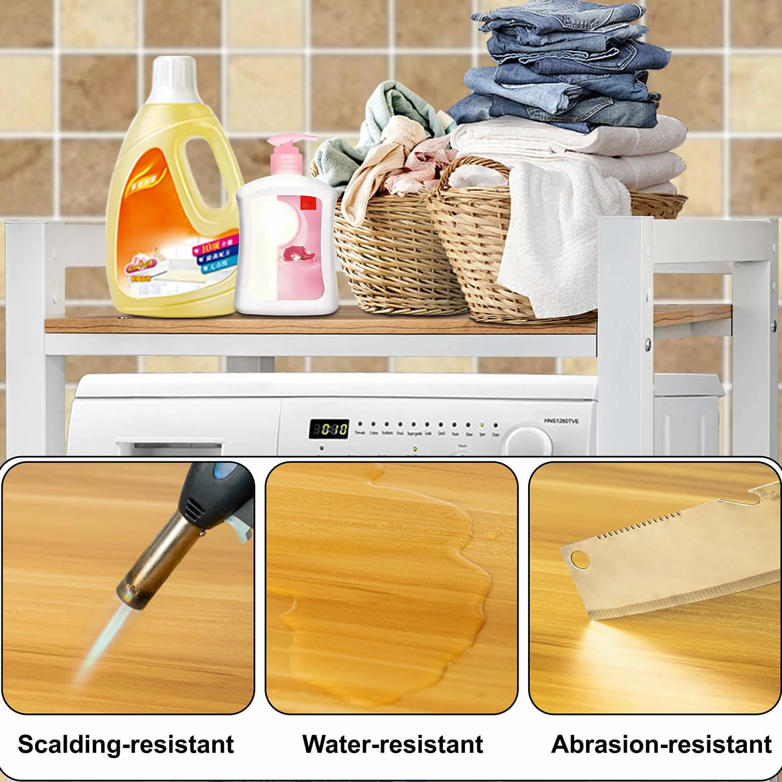 JXZ Mueble Lavadora, Soporte Secadora sobre Lavadora, Gabinete de Lavadora de Tambor, Ajustable en Altura de 3 Niveles, Capacidad de 300 kg para BañO, Cocina, BalcóN, Lavandería (Blanco A)