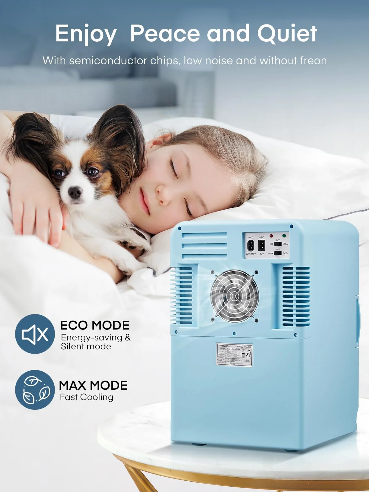 FOHERE Mini Frigorífico Portátil 15L 21 Latas 12V 220V Frío Calor Azul