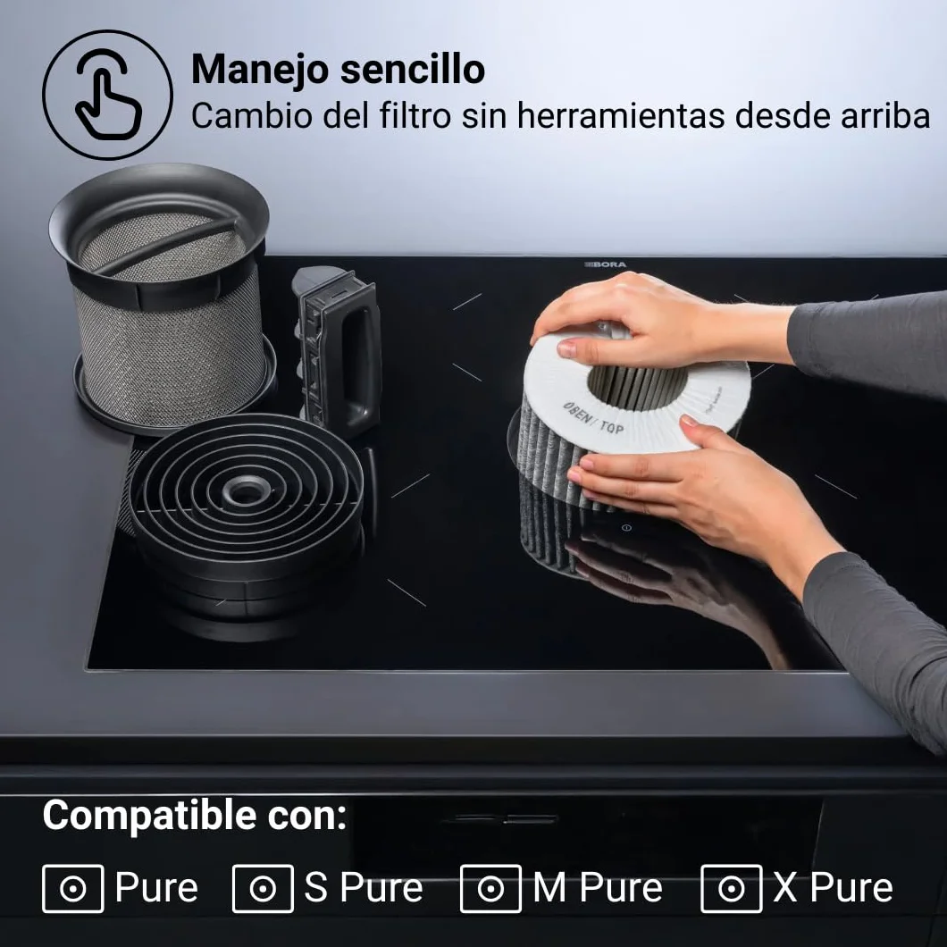 BORA PUAKF Filtro de carbón activo original para extractor PURE (PURU/PUXU), Filtro de campana de repuesto, Filtro de recirculación de aire
