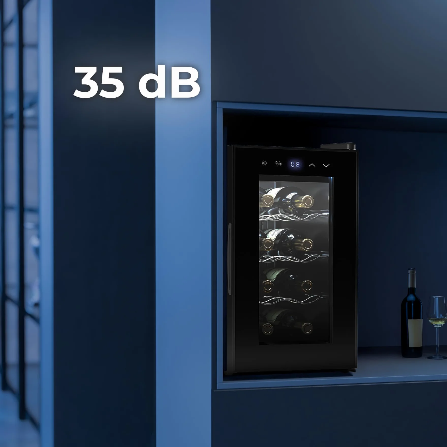 Cecotec Vinoteca Bolero Grandsommelier 830 Coolcrystal 8 Botellas Enfriamiento Termoeléctrico Temperatura Regulable 8-18ºC Control Táctil LED Interior