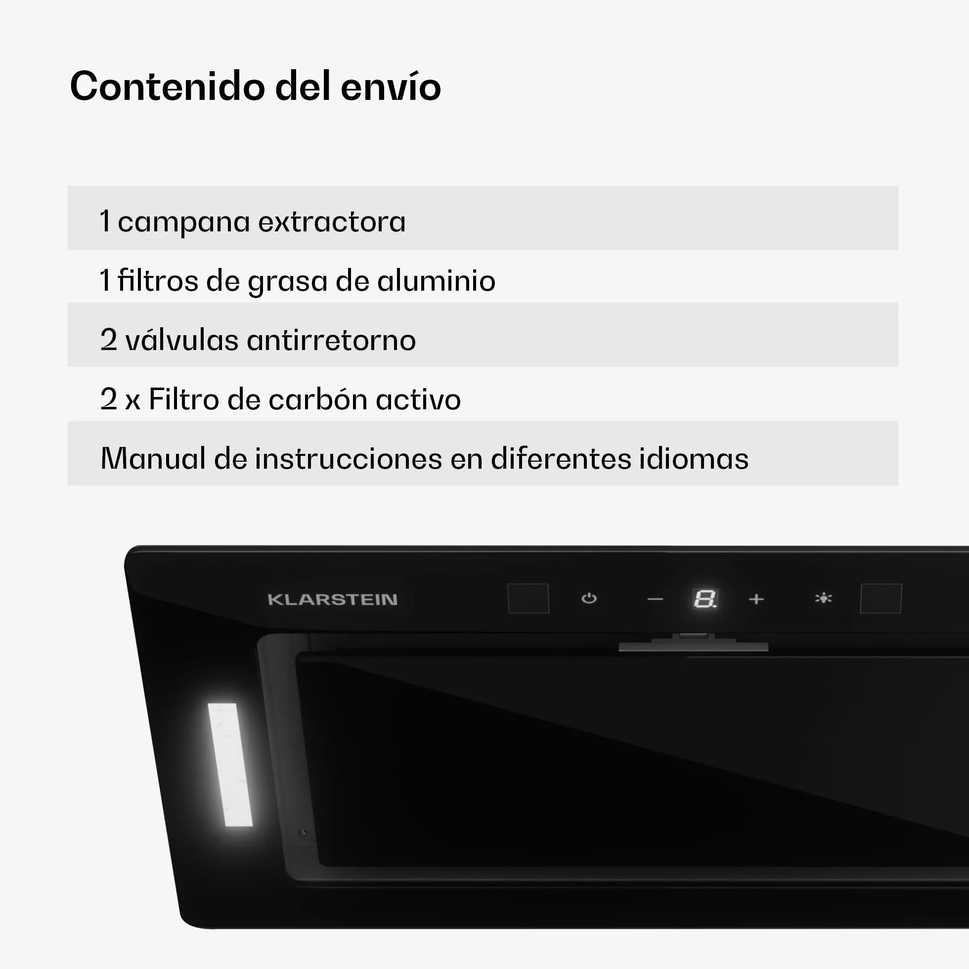 Klarstein Campana Extractora Cocina 52cm con Luces LEDs, Extractor con Filtros Anti Grasa y Panel Táctil, Campanas Extractoras con Flujo Aire 466m³/h, Extractores Cocinas