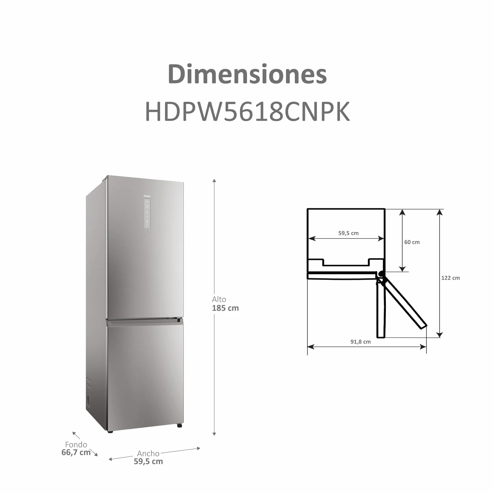 Haier Frigorífico Combi 2D 60 Series 5 Pro HDPW5618CNPK 352L Total No Frost Motor Inverter Inox