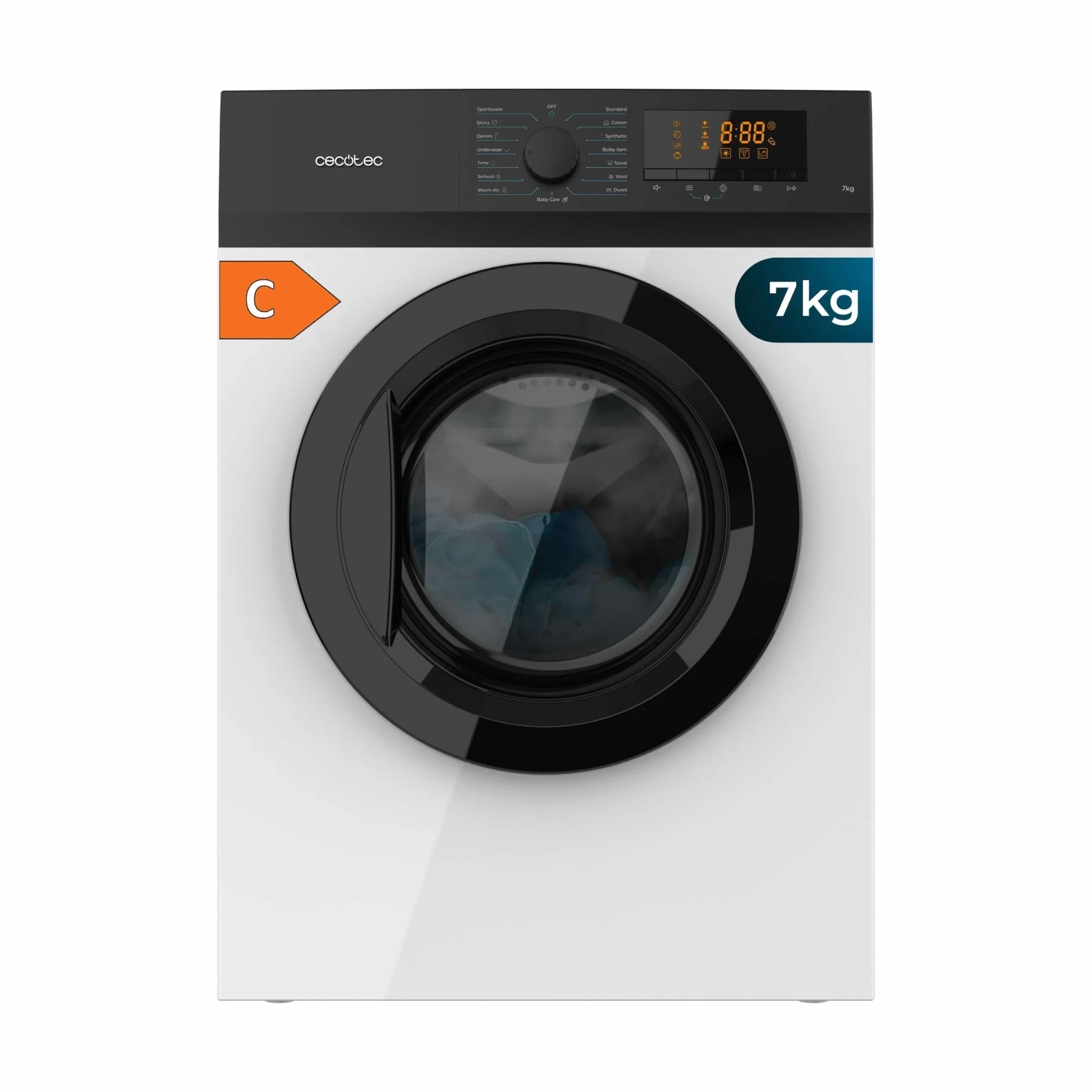 Cecotec Secadora 7 kg Bolero DressCode Dry 7200V C, Clase C, Sistema de Evacuación, 15 programas, Secado automático, Planchado fácil, Kid Lock, DelayStart, Giro Bidireccional, Función Silence