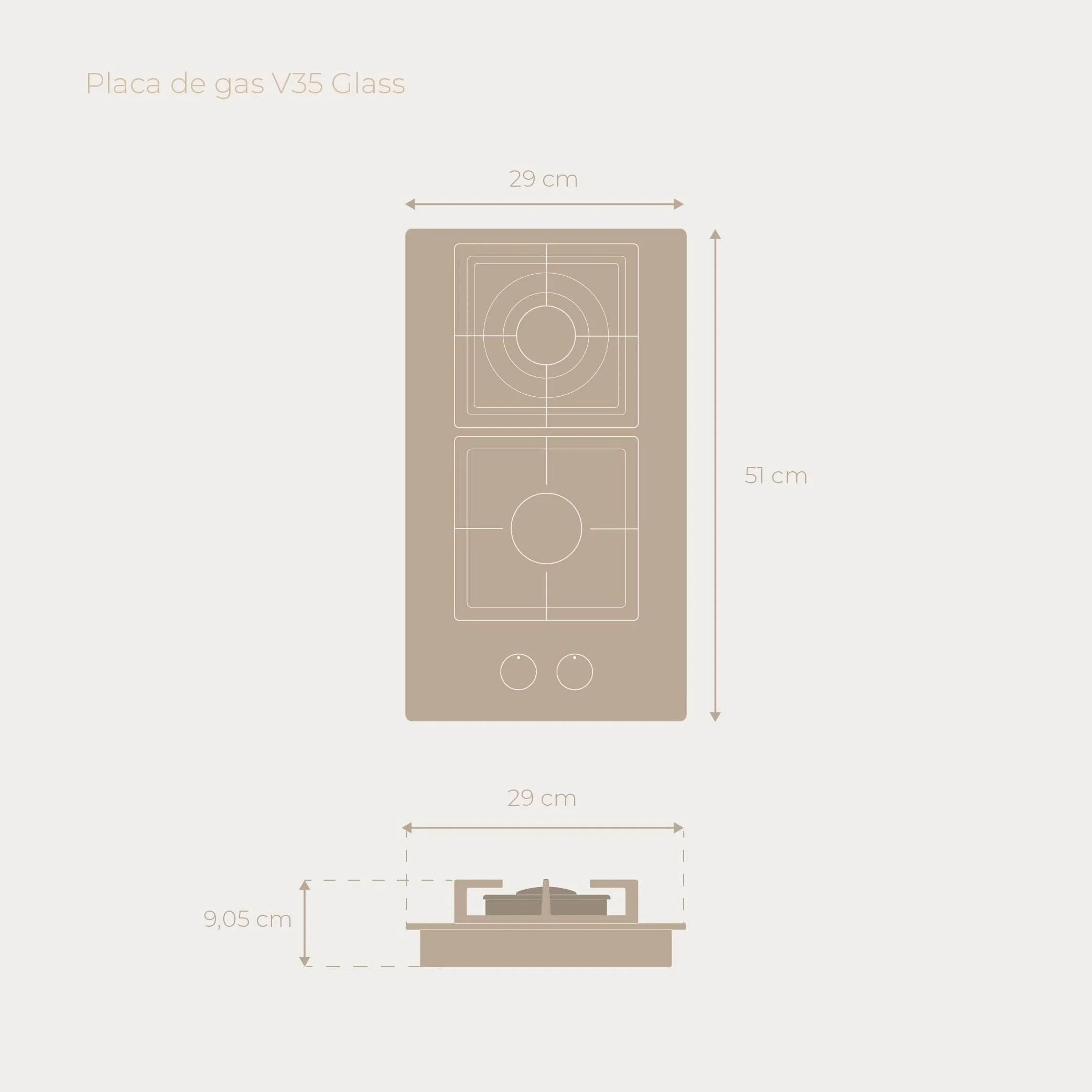 Placa de Gas EVVO V35 Glass, 2 Quemadores (Wok + Semirrápido), 3,6 kW, Cristal Templado Negro, Encendido Eléctrico, Compatible Gas Natural y Butano