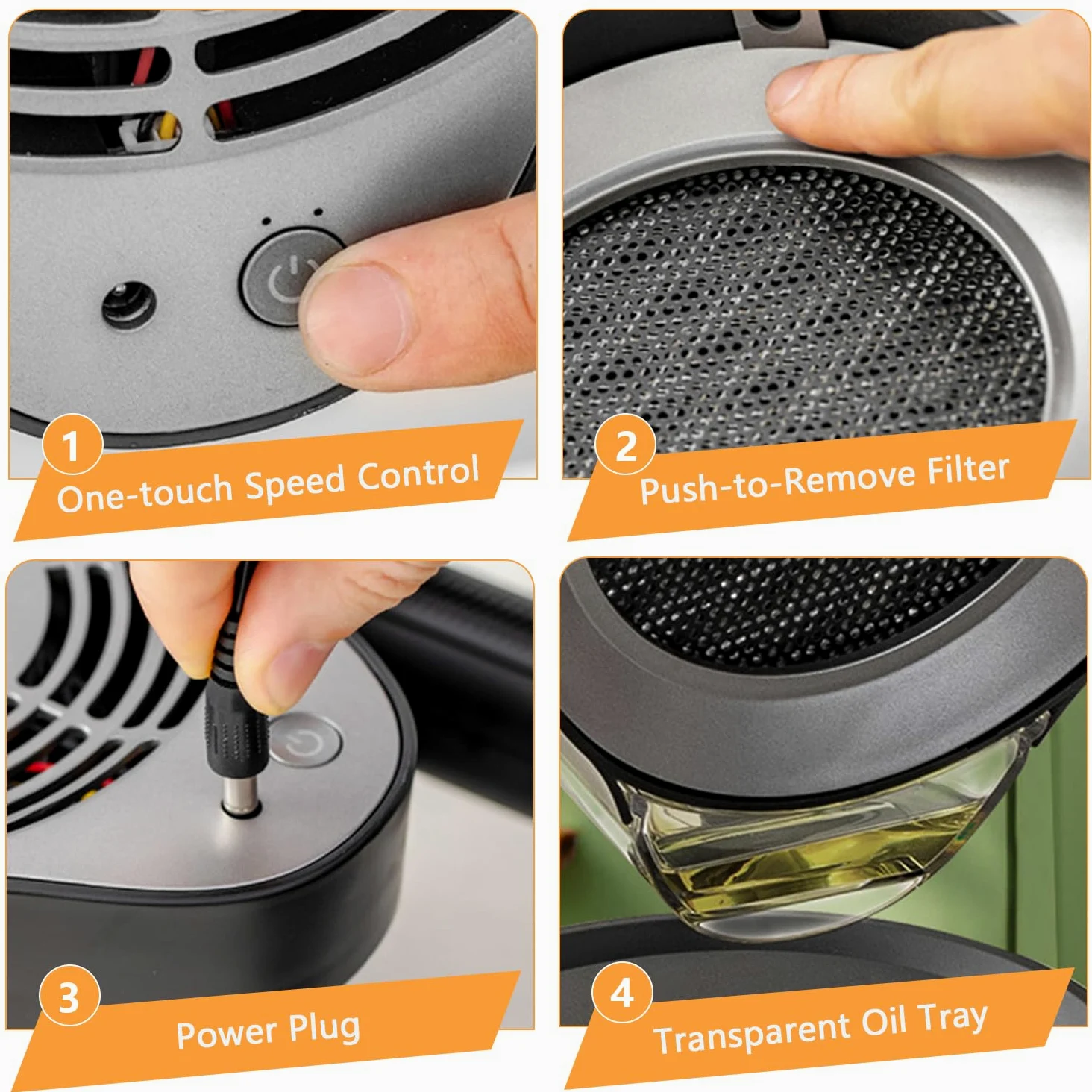 Campana extractora de mesa, campana extractora portátil con caja de recogida de aceite y filtro extraíble, altura y ángulo y 3 velocidades ajustables, 3600 rpm de velocidad máxima para camping