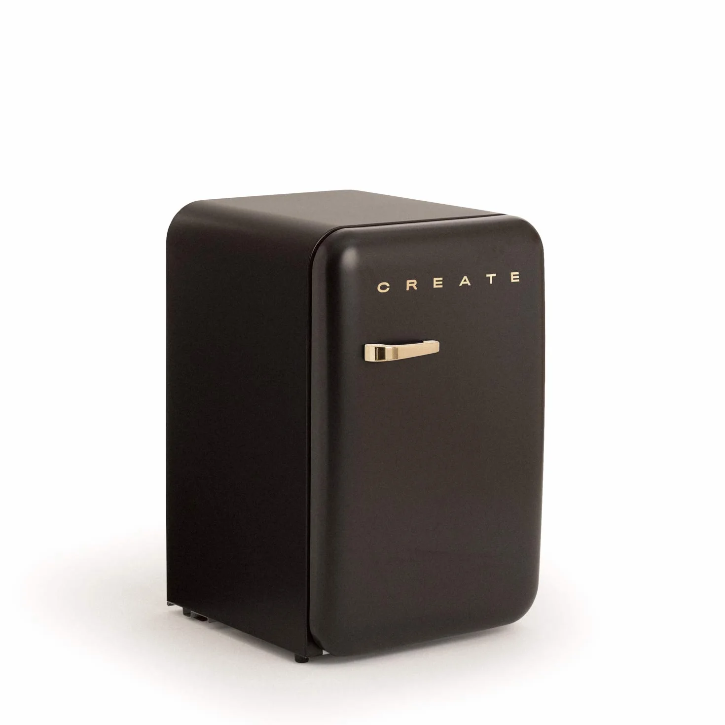 CREATE / RETRO FRIDGE 83.5 GOLD/Frigorífico negro maneta oro / 98W. bajo consumo. 2 estantes. regulador temperatura. botellero. 56x54x84cm