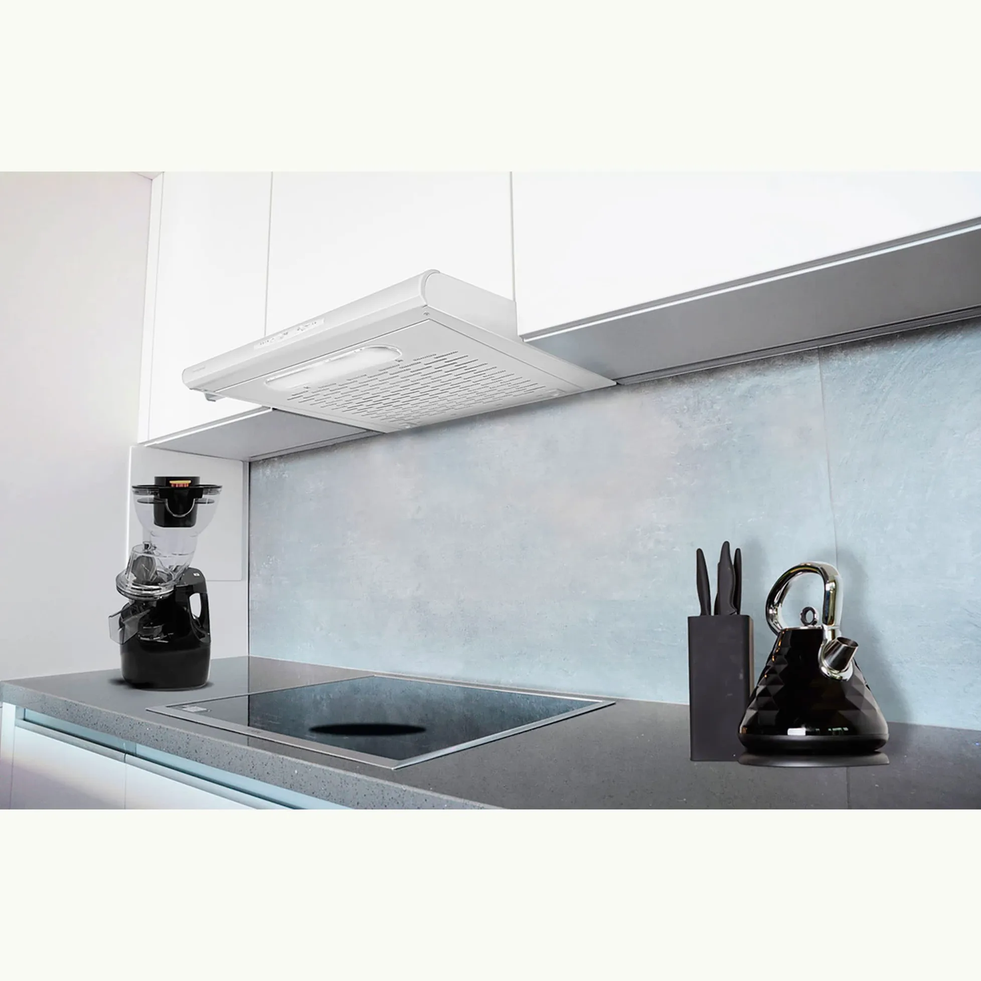 MPM-51-PX-68 Campana Extractora Bajo Mueble Cocina 50cm, Extractor Humos Empotrado 175m3 Evacuación al Exterior y Recirculación, Filtro de Carbono Opcional, 3 Velocidades Extracción, LED, Blanca