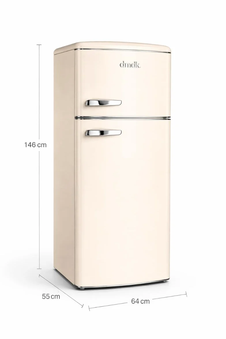DMDK DKC2 Independiente Refrigerador/Congelador, 206 L Contenido neto, 4 estantes ajustables, bandeja grande para verduras, crema, clase energética E