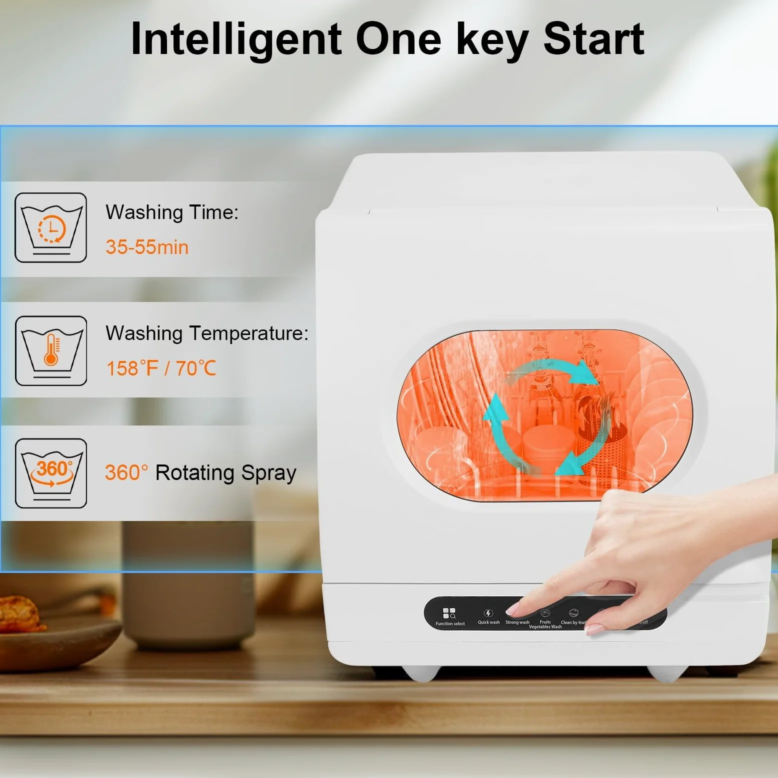 Lavavajillas de Mesa, Mini Lavavajillas con 5 Programas de Lavado, Control Táctil, Secado Automático, Cuidado del Bebé y Lavado de Frutas, Lavavajillas Compacto Portátil para el Hogar, Apartamento