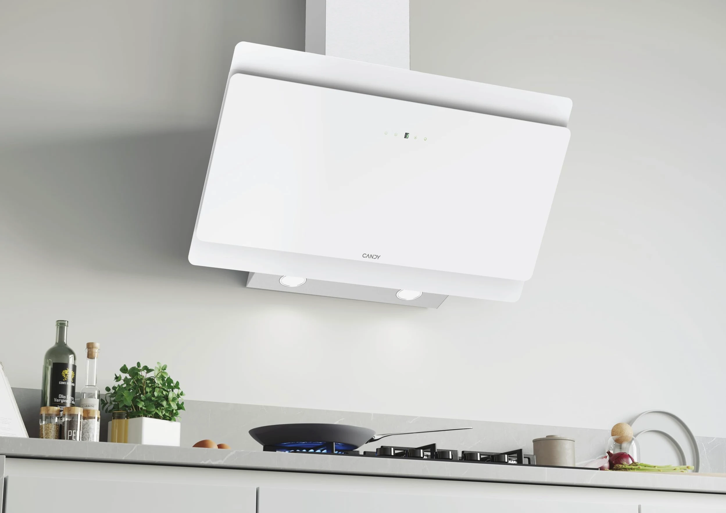 Candy CVMA 90W Campana Extractora 90 cm, 4 Niveles, 213W, 620M3/H, Temporizador, Filtros Carbón, Panel Antigrasa Aluminio, LED, 60 dB, Clase B, Cristal Blanco