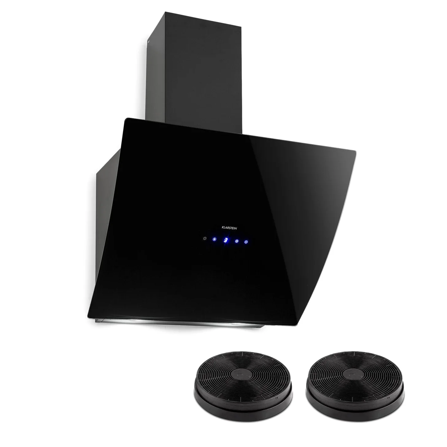 Klarstein Annabelle 60 - Campana extractora de humos, Extractor de pared, Absorción y ventilación, 3 niveles, Absorción de 595 m³/h, Acero inoxidable, Autoapagado, 2 filtros de carbono, Negro