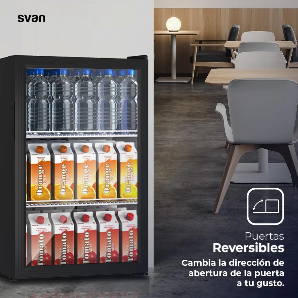 SVAN Frigorífico Refrigerador Horeca Negro SRH855500EN. Capacidad 115 Litros, Puerta Reversible, Bajo Nivel Sonoro, Eficiencia Energética Clase E