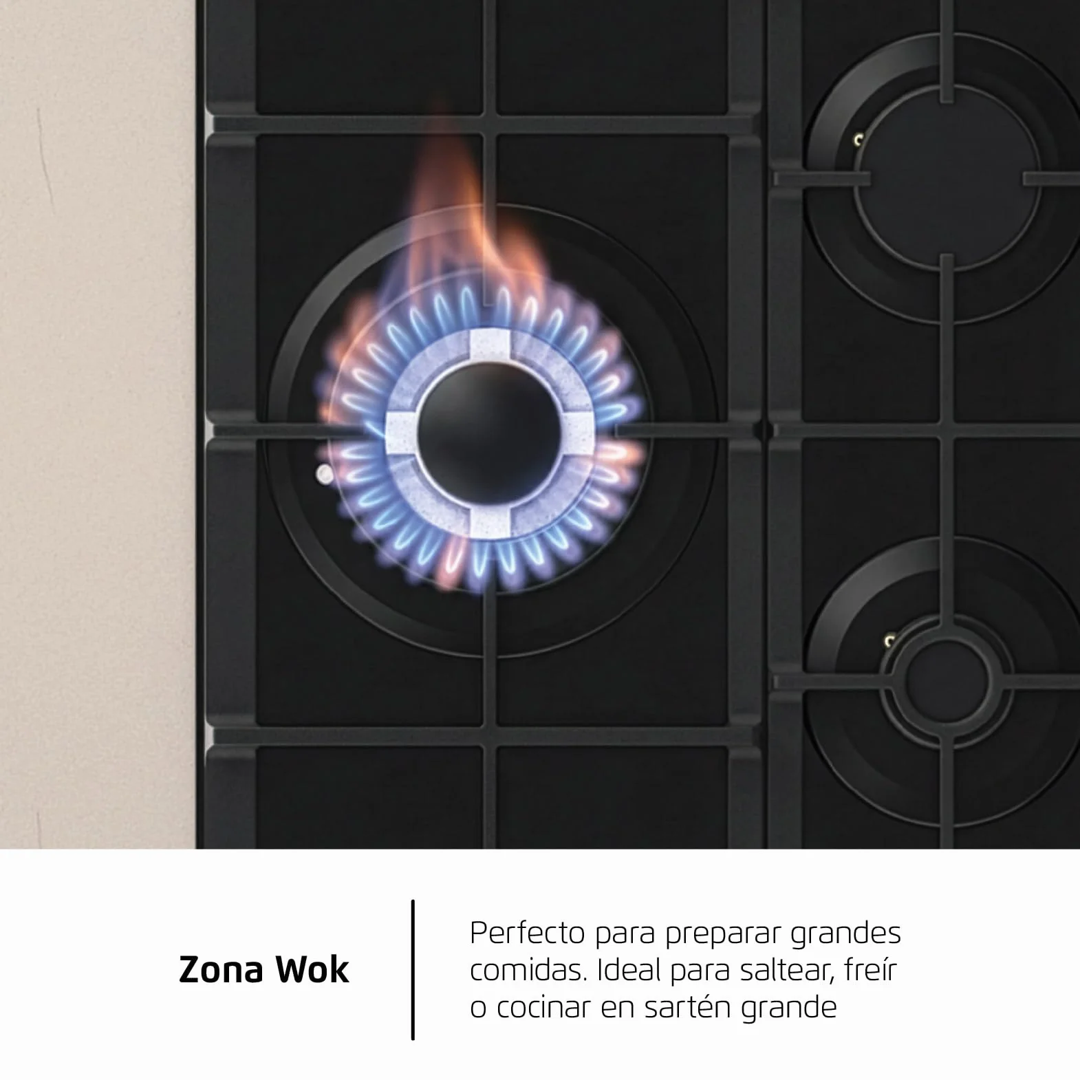 Corberó - Placa Gas Cristal LUX | CPCGM4F4126N | 4 Zonas | Potencia 8.05kW | Autoencendido | Zona WOK | Capa protección Clean + | Desconexión Automática | Cristal Negro