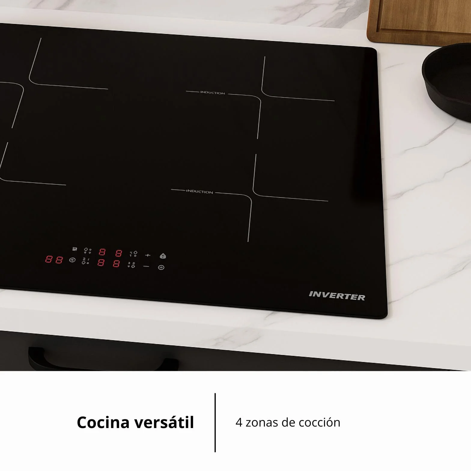 Corberó - Placa de Inducción 60cm | CCIM472 | 7200 W| 4 Zonas | Booster | Inverter | Control Táctil | Temporizador | Bloqueo Infantil | Desconexión automática | Negro