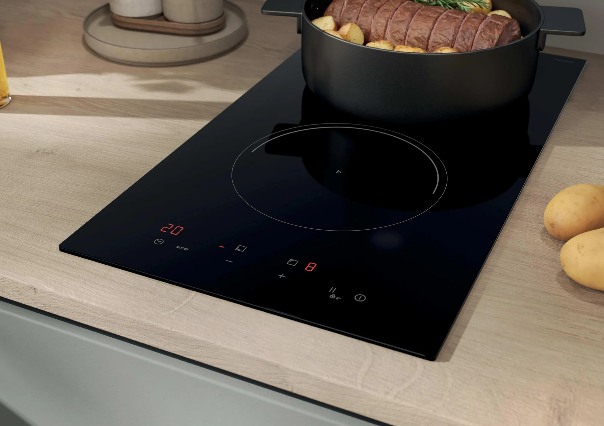Candy CI32CBB Placa Inducción Dominó, 2 Zonas, 30 CM, 9 Niveles de Potencia, 3,5KW, Mandos Centrales, Indicador de Calor, Bloqueo Infantil, Alerta Sobrecalentamiento y Derrames, Negro
