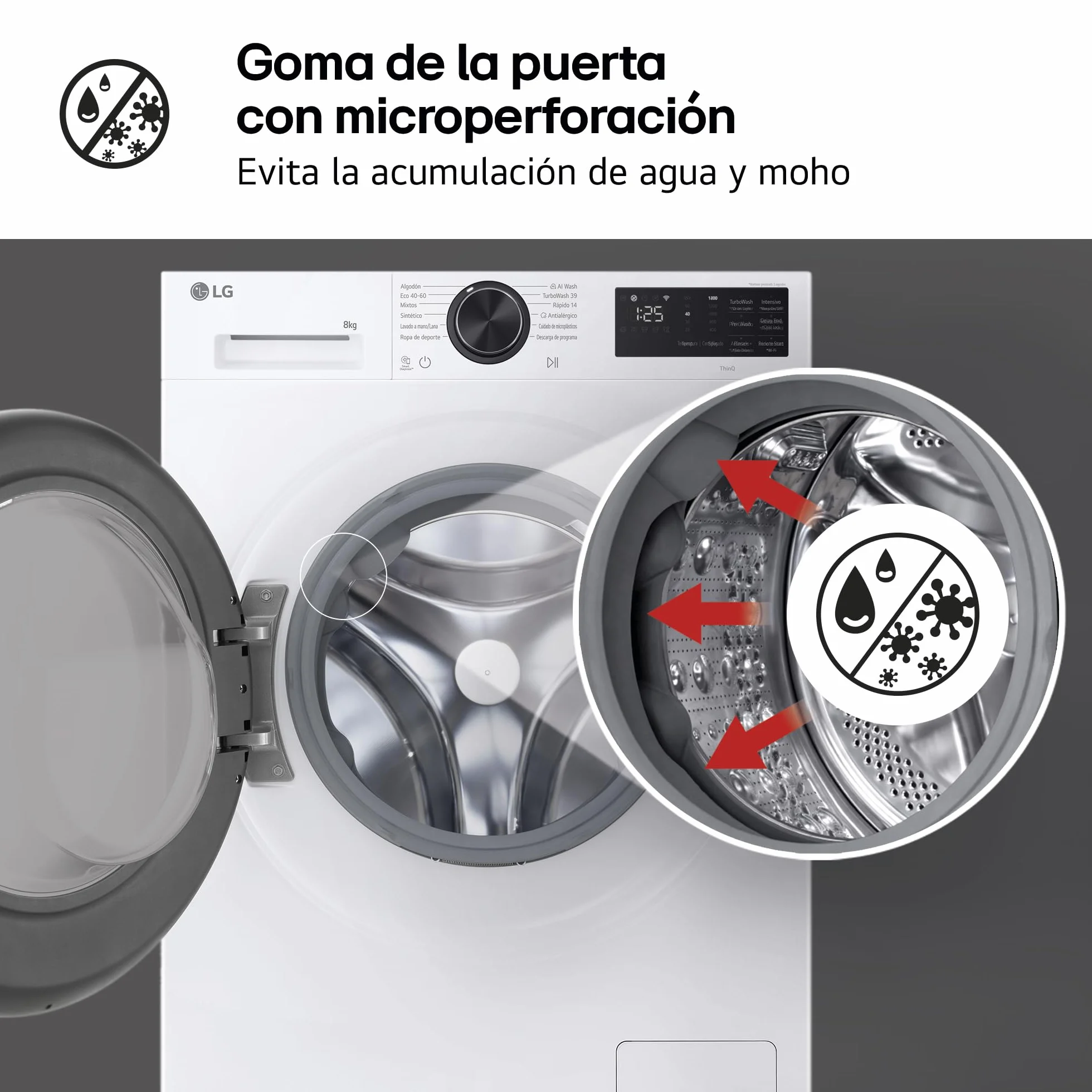 LG Lavadora Inteligente 9 kg AI Direct Drive TurboWash 360º 1200 rpm Fondo Reducido Vapor Steam Motor Inverter Display LED Serie 500 Blanco