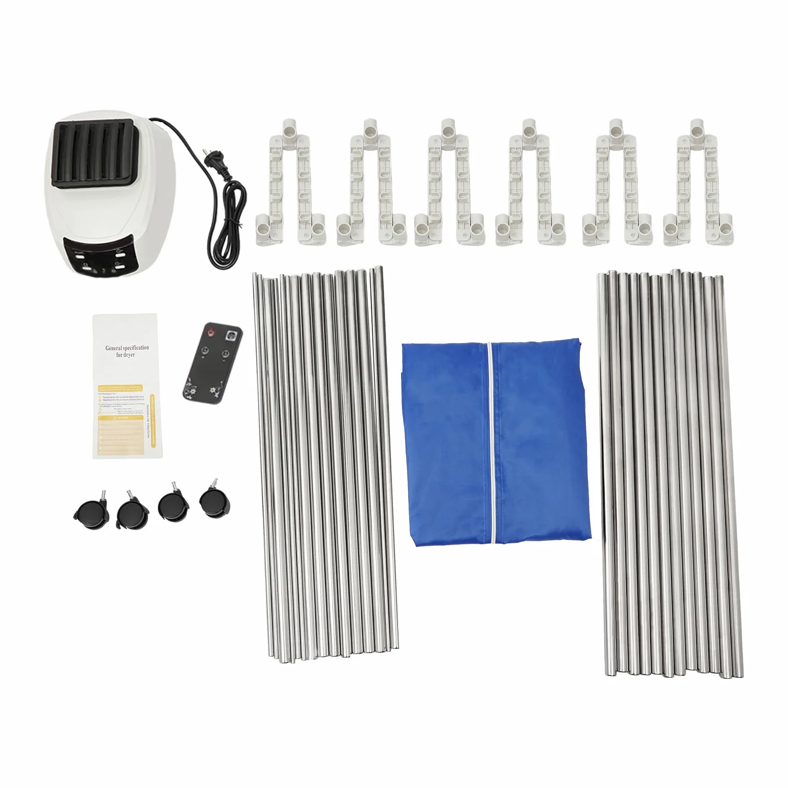 Secadora de ropa portátil 1500W plegable secador eléctrico con control remoto y ruedas, capacidad de 30kg secador de ropa de acero inoxidable 70*50*150cm secador de ventilación para apartamentos y
