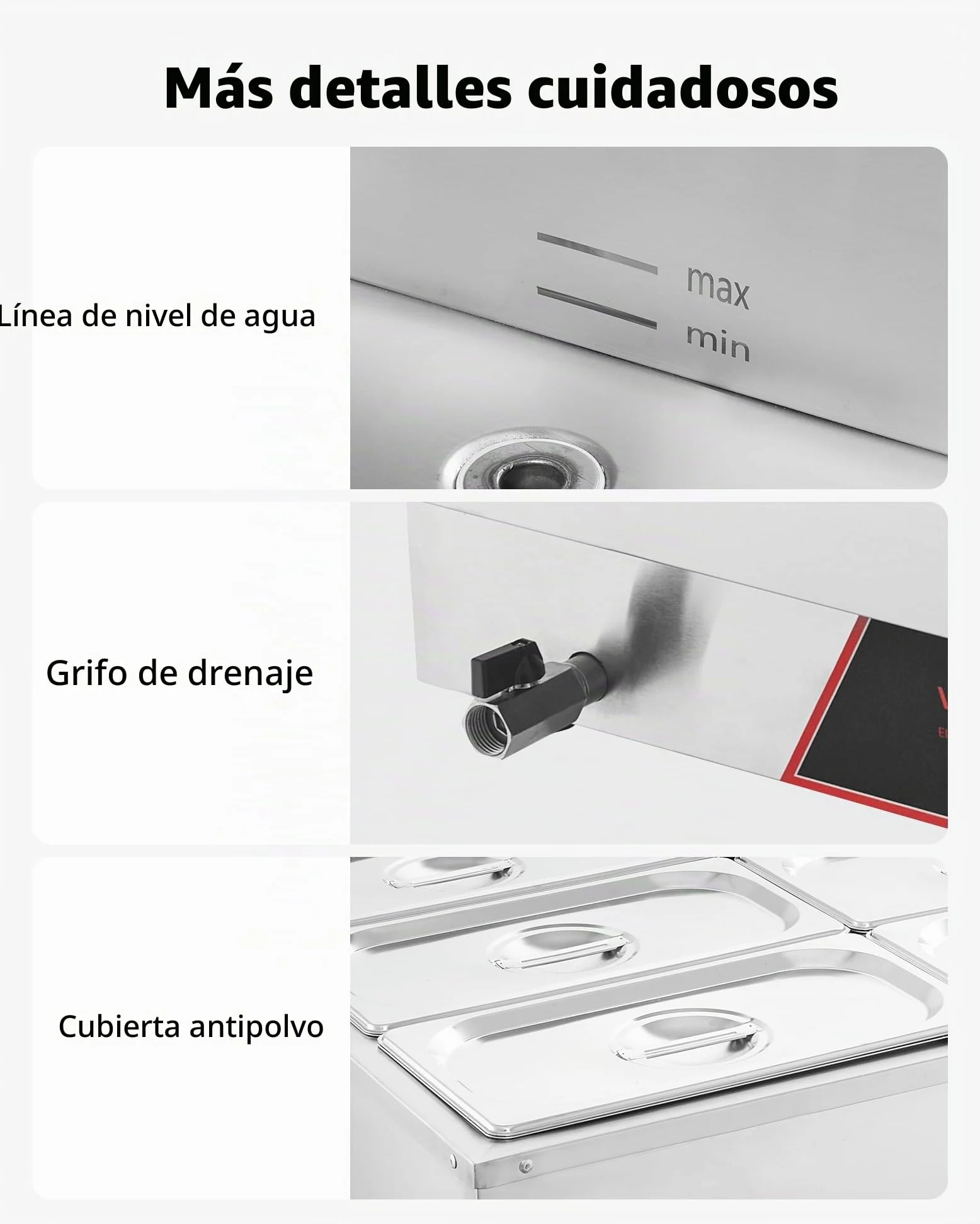 VEVOR Calentador de Alimento, con 6 Recipientes de 1/3 de Tamaño y Cable de Alimentación, de Acero Inoxidable, 1500 W, por Baño María, para Restaurantes, Fiestas y Buffets, 690 x 570 x 220 mm