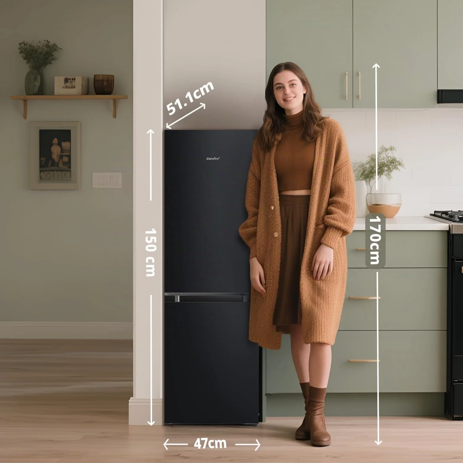 Comfee' RCB169DK2(E) Refrigerador con Congelador 150 cm Low Frost 195 kWh/año 174L Negro