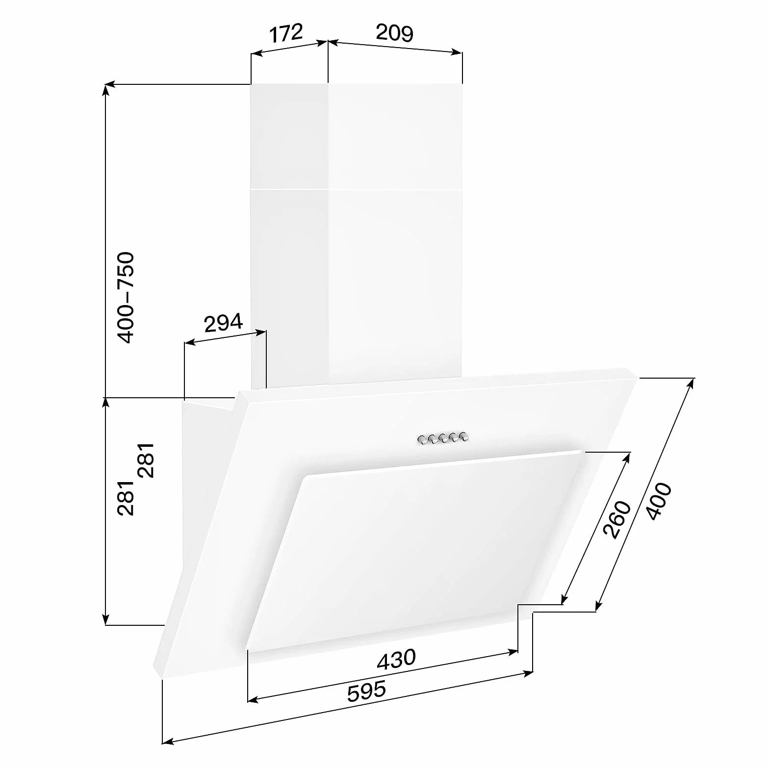 Campana Extractora 60 cm TopStrong Clase A++ Blanco 350m³/h 3 Niveles LED