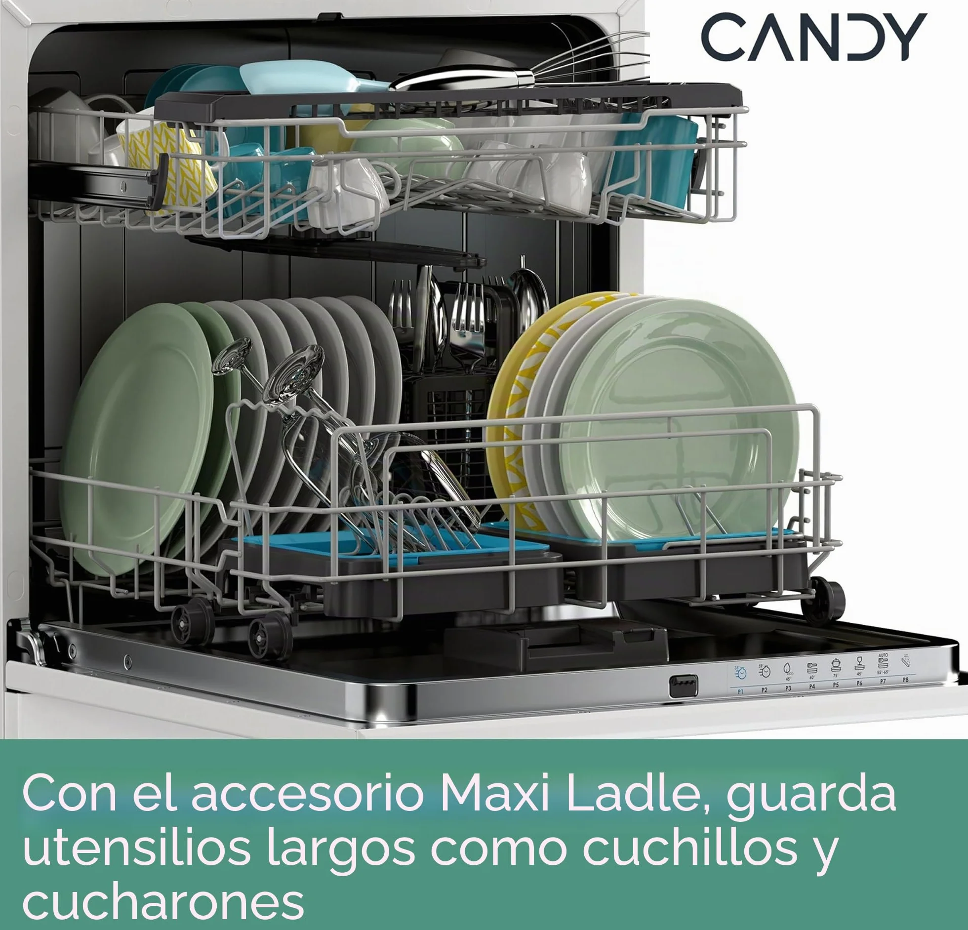 Candy Rapido' CP 8F9FFW Lavavajillas compacto, 8 cubiertos, 8 programas, lavado y secado de 190 cm, primera selección, HxBxD 59,5 x 50,1 x 55 cm, blanco [clase energética F]