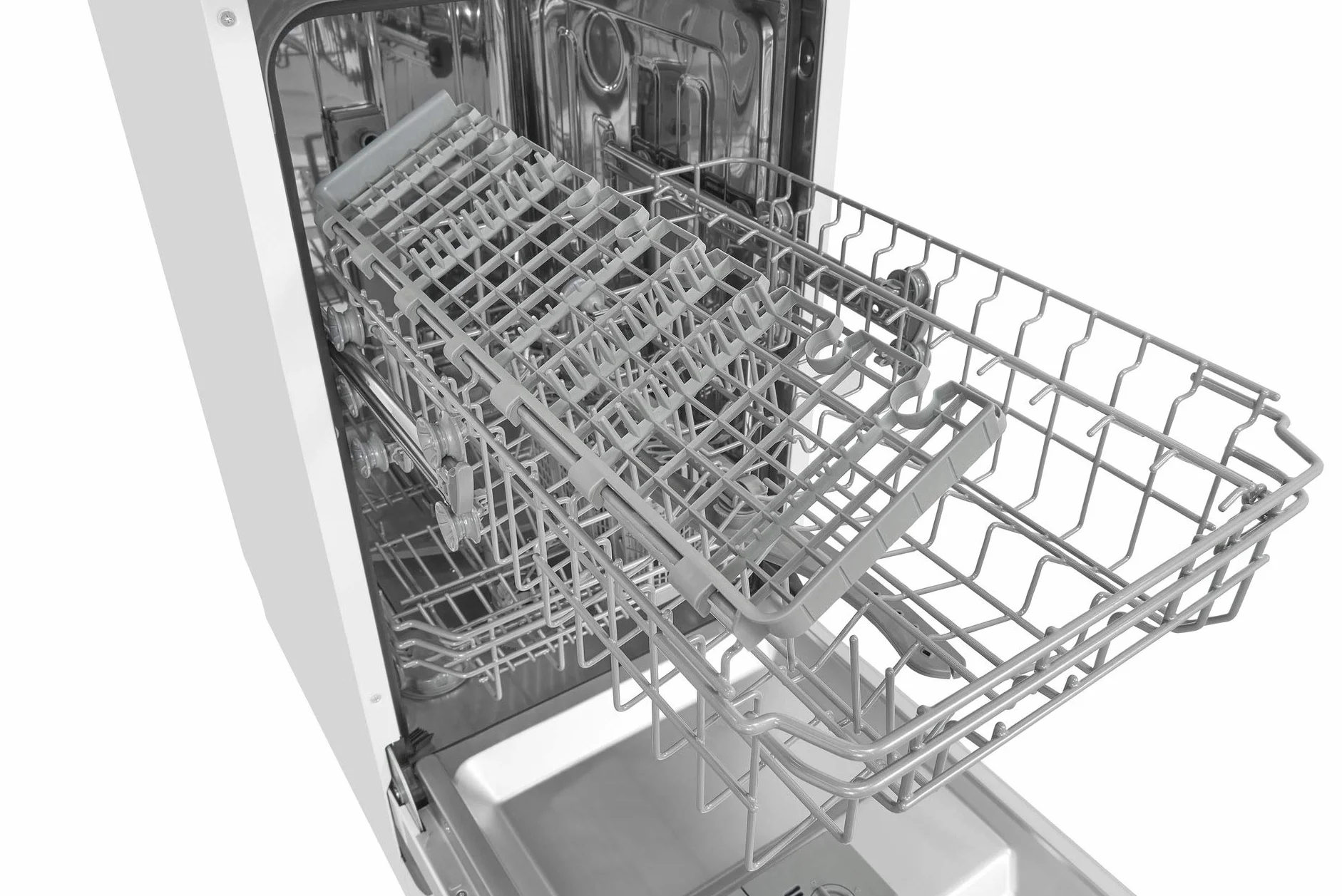 Exquisit® Lavavajillas 45Cm, Clase E, Color Blanco, 9 Servicios, 6 Programas, Cesto Regulable, Funciones Extra Seco y Media Carga, Interior Inox, Consumo 70 kWh/año, Medidas 84,5x44,8x60 Cm.